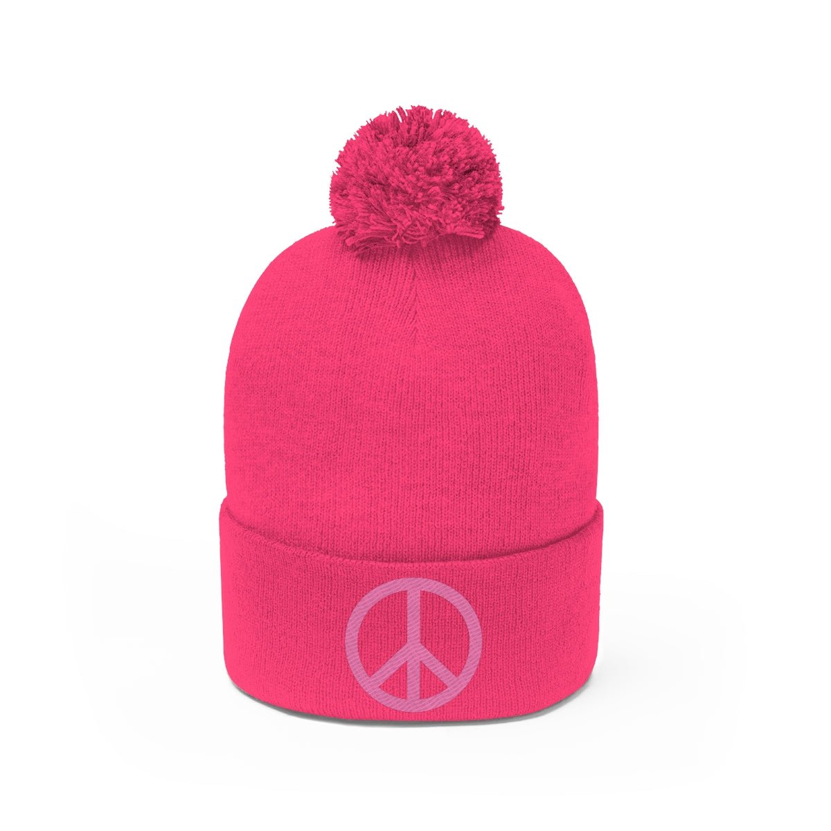 Pink Peace Sign Pom Pom Beanie