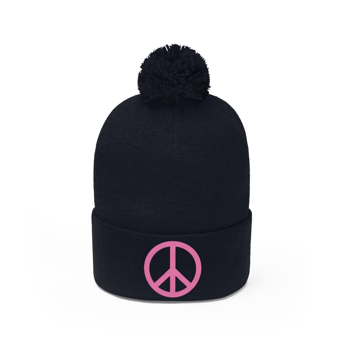 Pink Peace Sign Pom Pom Beanie