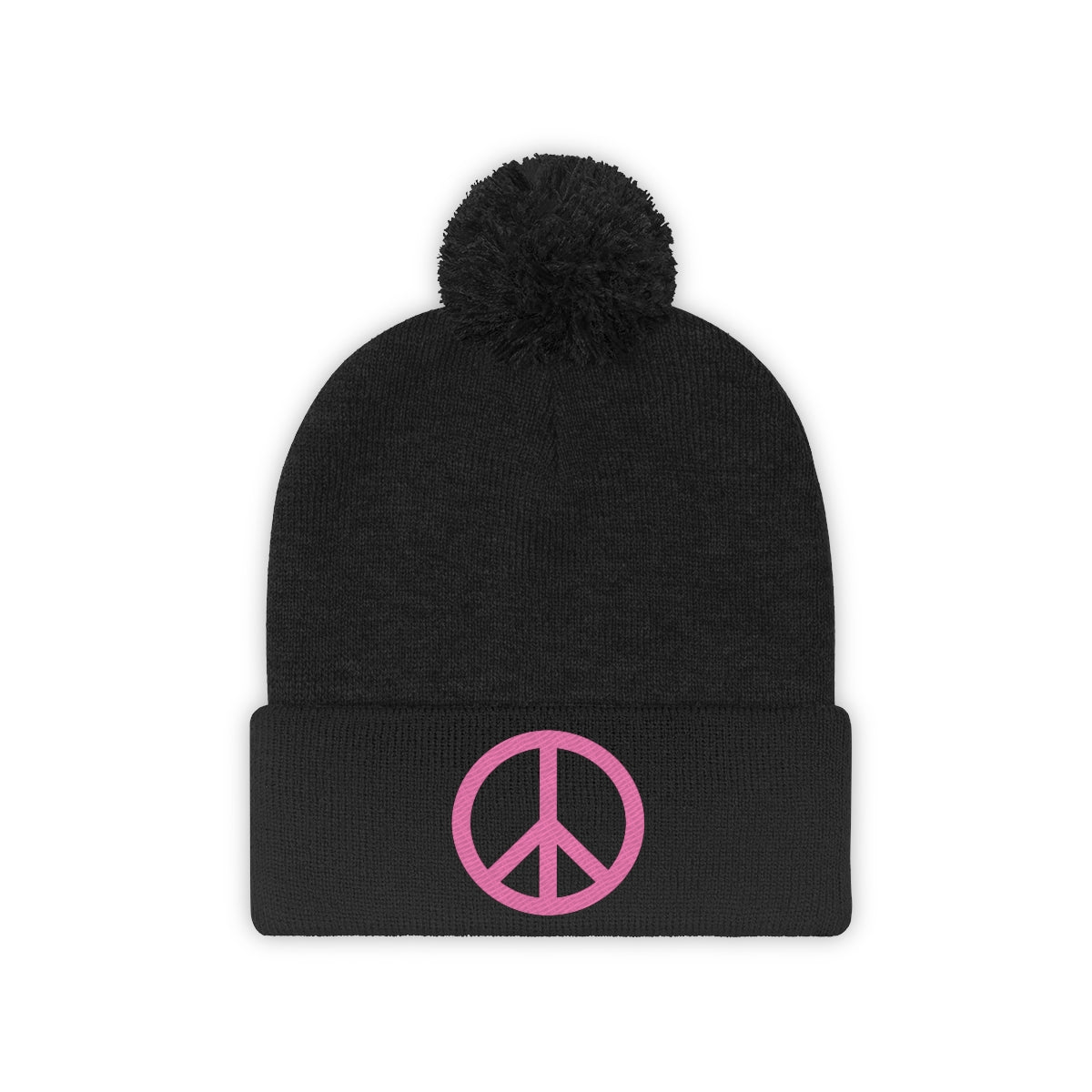 Pink Peace Sign Pom Pom Beanie