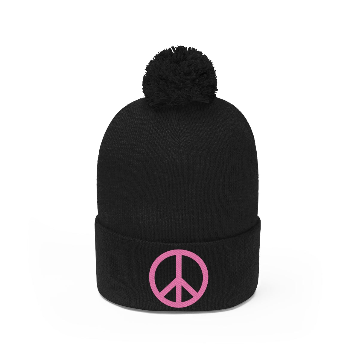 Pink Peace Sign Pom Pom Beanie