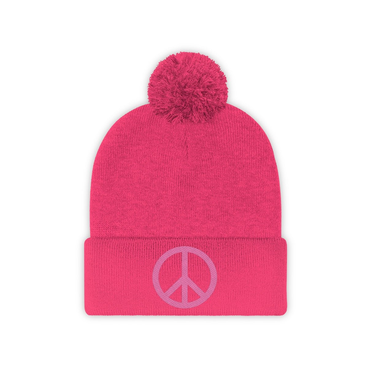 Pink Peace Sign Pom Pom Beanie