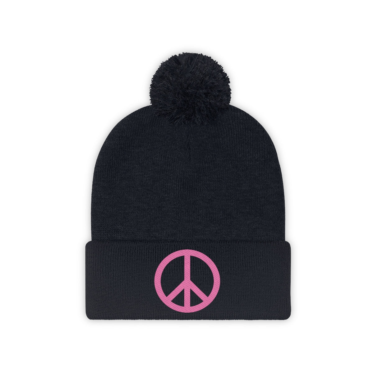 Pink Peace Sign Pom Pom Beanie