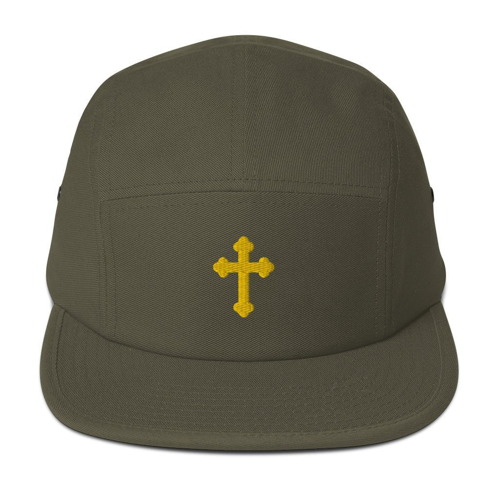 Roman Embroidered Cross on a Five Panel Yupoong Cap