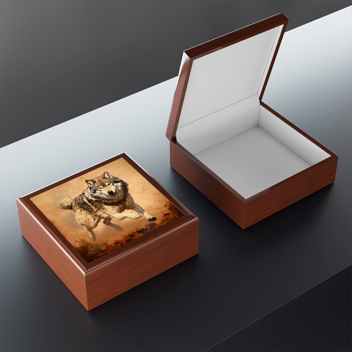 Running Wolf Jewelry Keepsake Trinkets Box