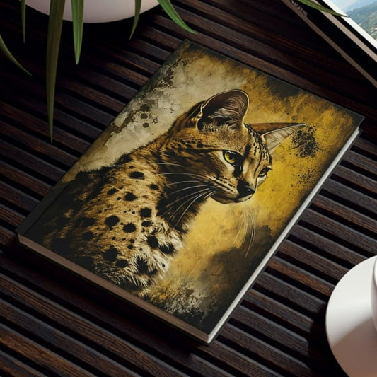 Savannah Cat Notebook - Grunge Portrait - Cat Inspirations - Hard Backed Journal