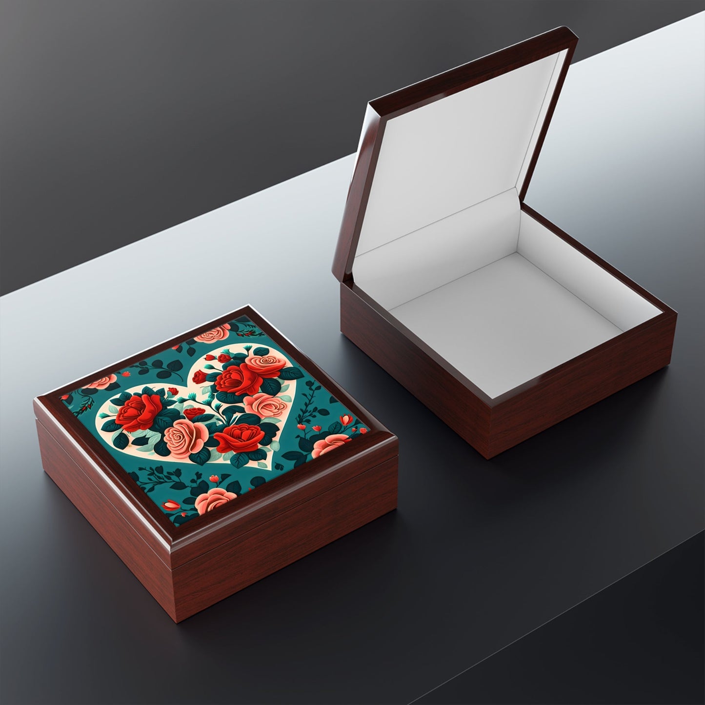 Scandanavian Style Heart and Roses Gift Jewelry Box