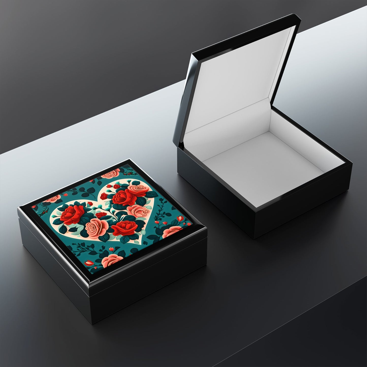 Scandanavian Style Heart and Roses Gift Jewelry Box