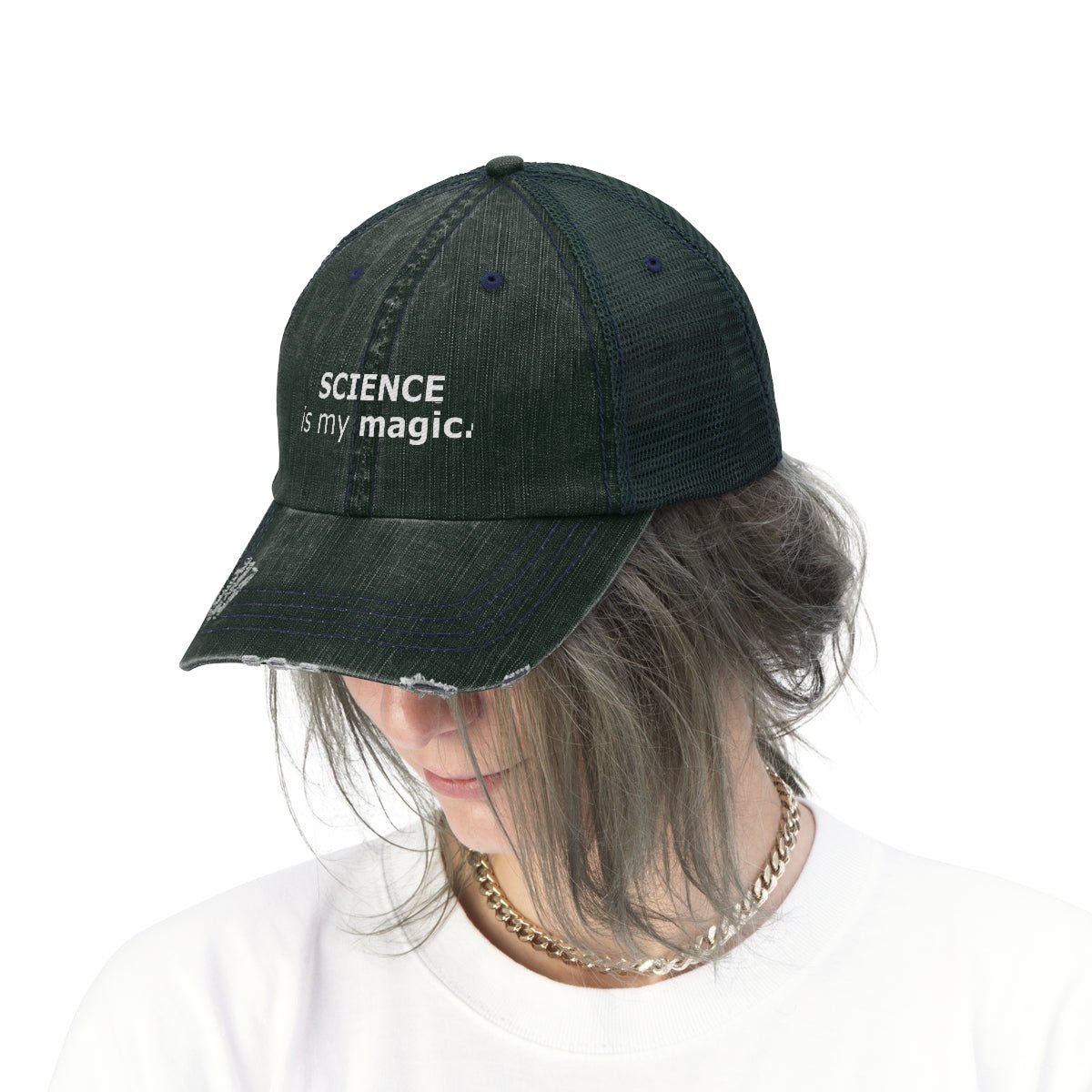 Science is my magic. Unisex Trucker Hat Logic Reason Scientific Logical Math Facts Intelligent green Intellectual Teacher smart cool