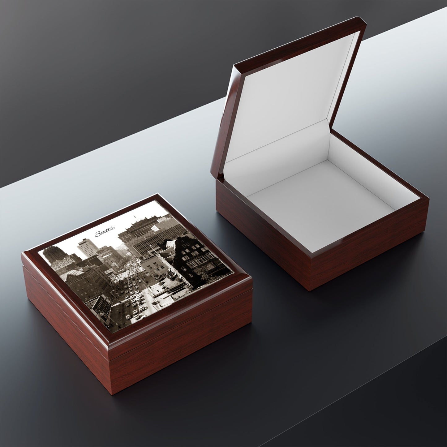 Seattle Nostalgia Keepsake Jewelry Box with Ceramic Tile Cover