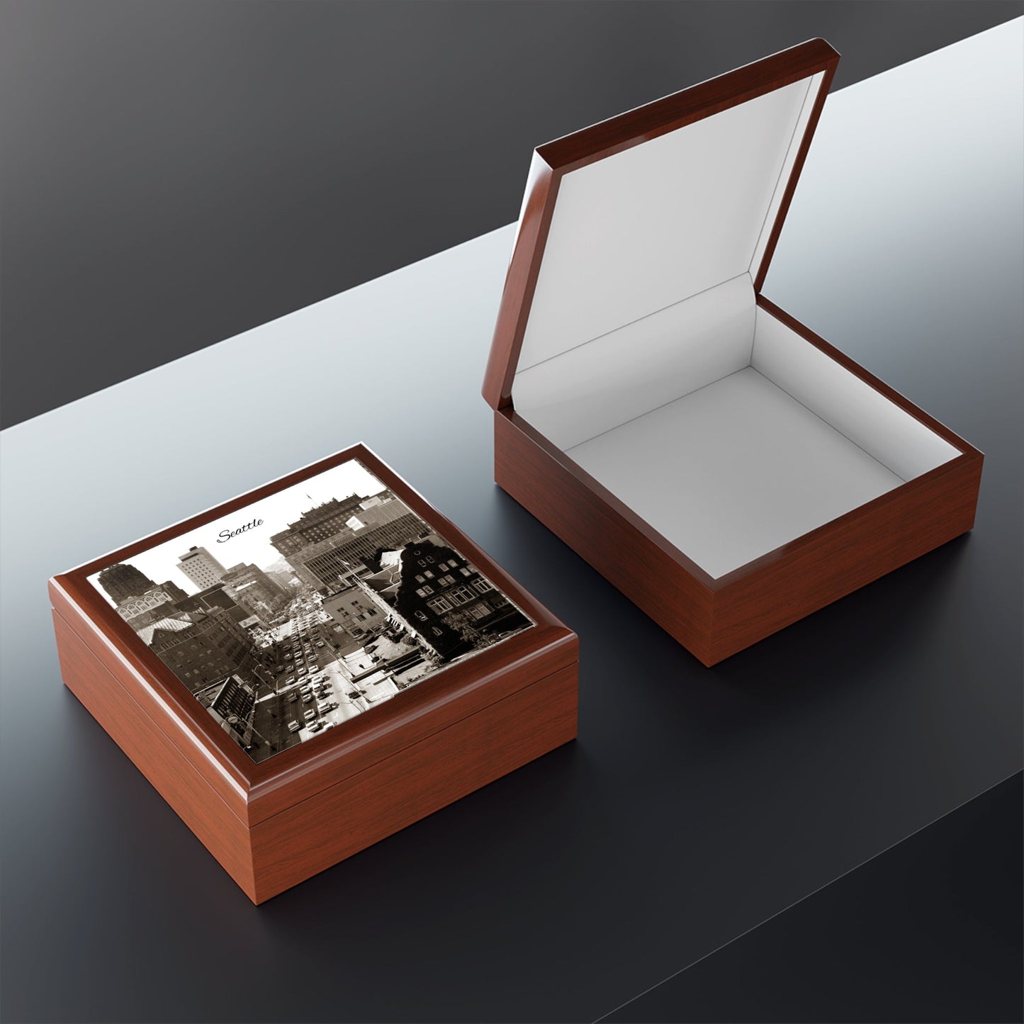 Seattle Nostalgia Keepsake Jewelry Box with Ceramic Tile Cover