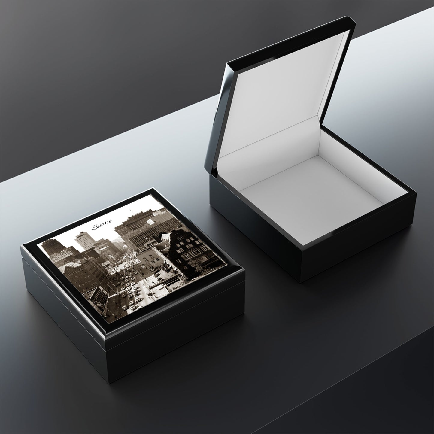 Seattle Nostalgia Keepsake Jewelry Box with Ceramic Tile Cover