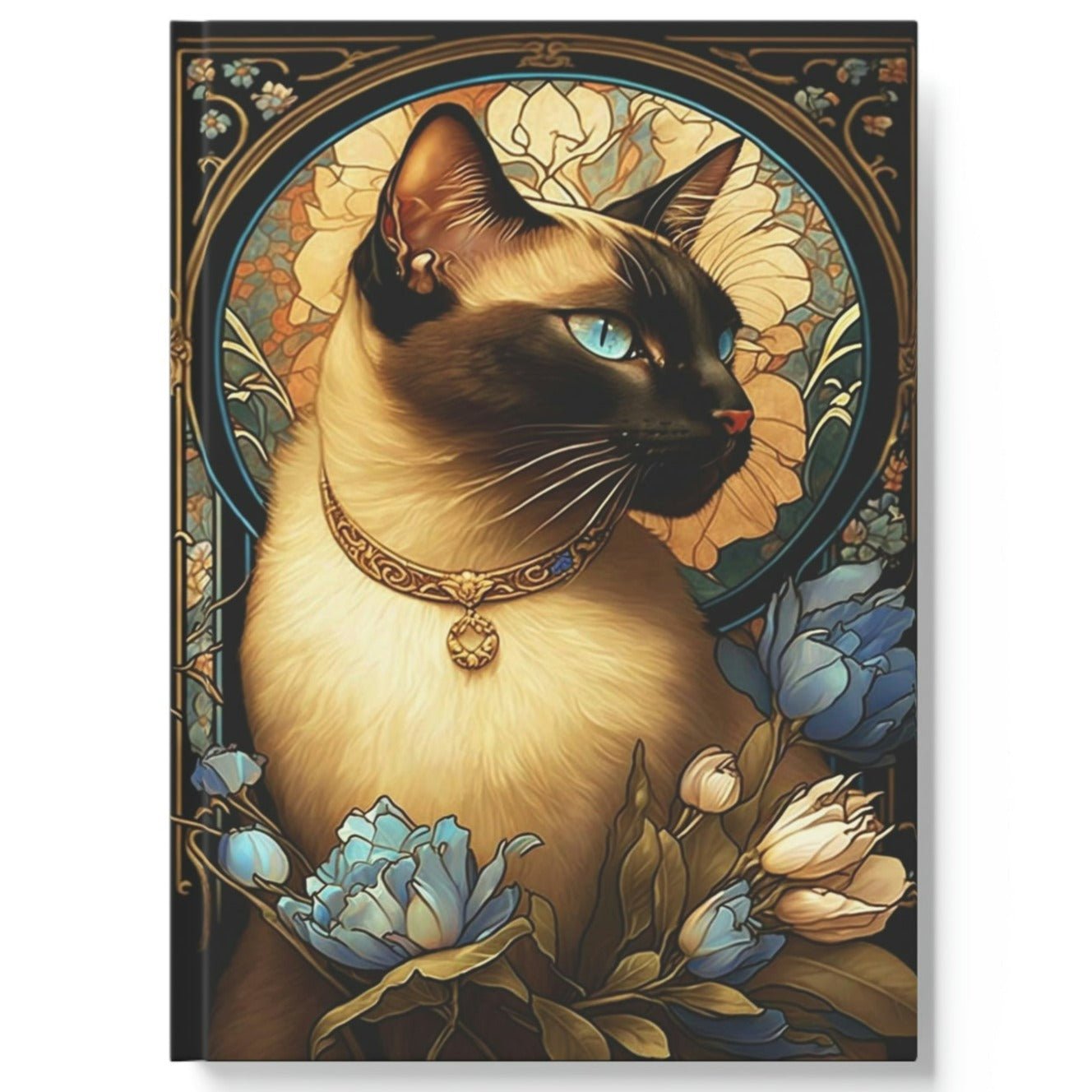 Siamese Cat Notebook - Stained Glass Window - Cat Inspirations - Hard Backed Journal