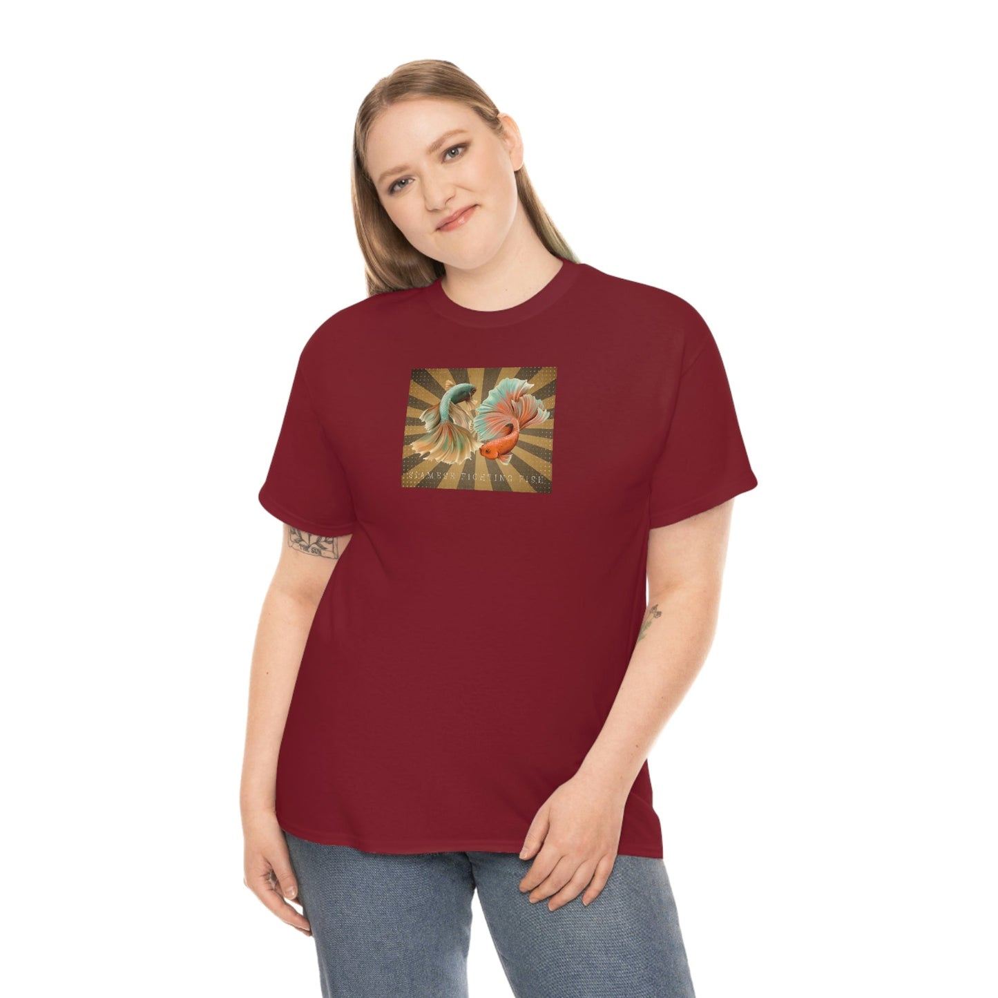 Siamese Fighting Fish Burst Heavy Cotton T-Shirt