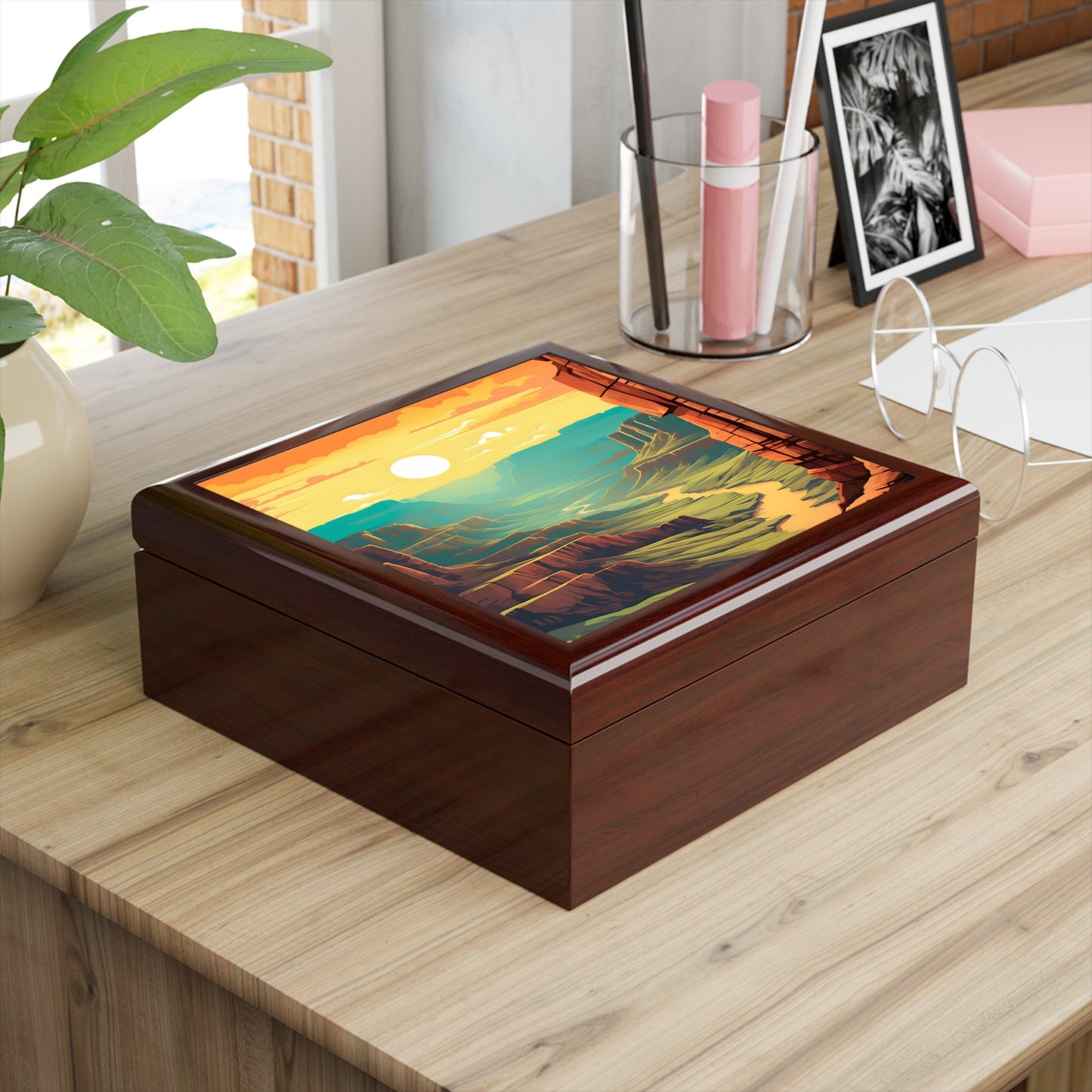 Southwest River Scene Jewelry Keepsake Trinkets Box