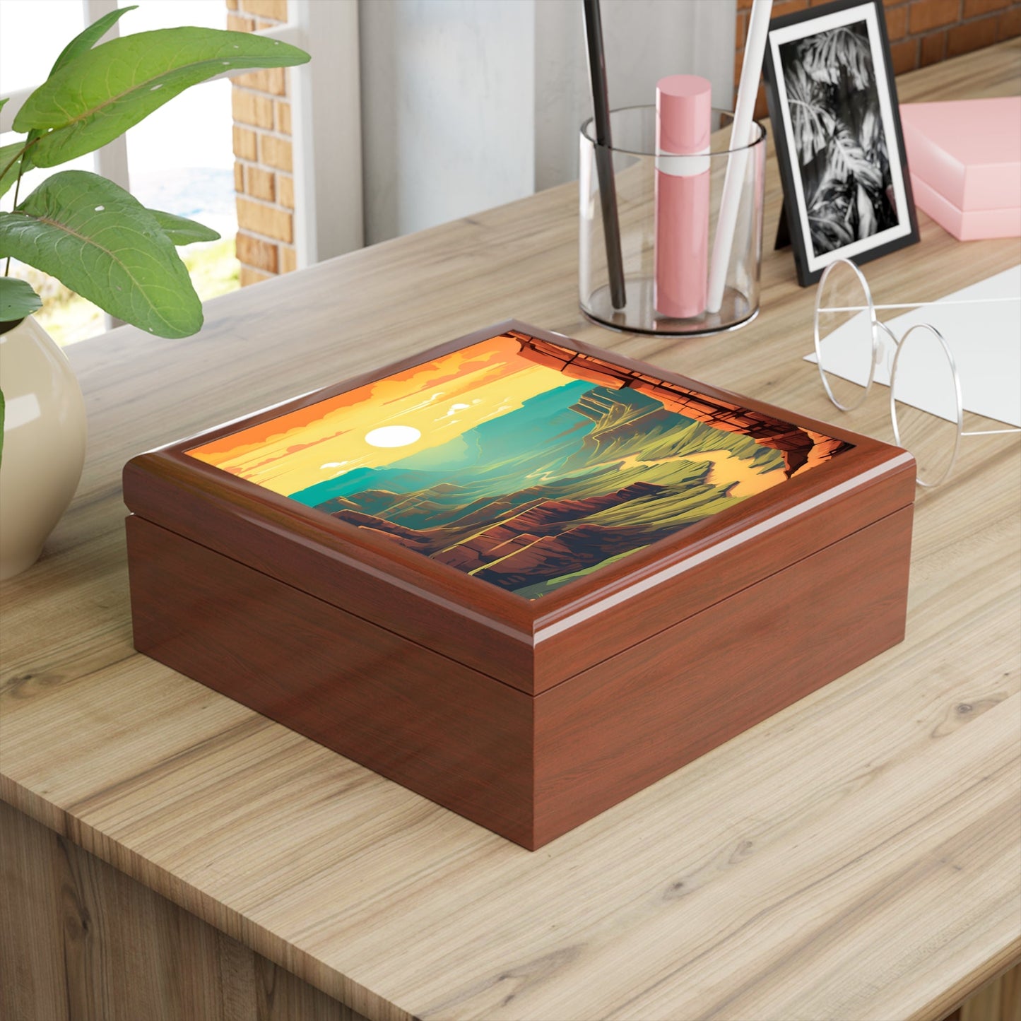 Southwest River Scene Jewelry Keepsake Trinkets Box