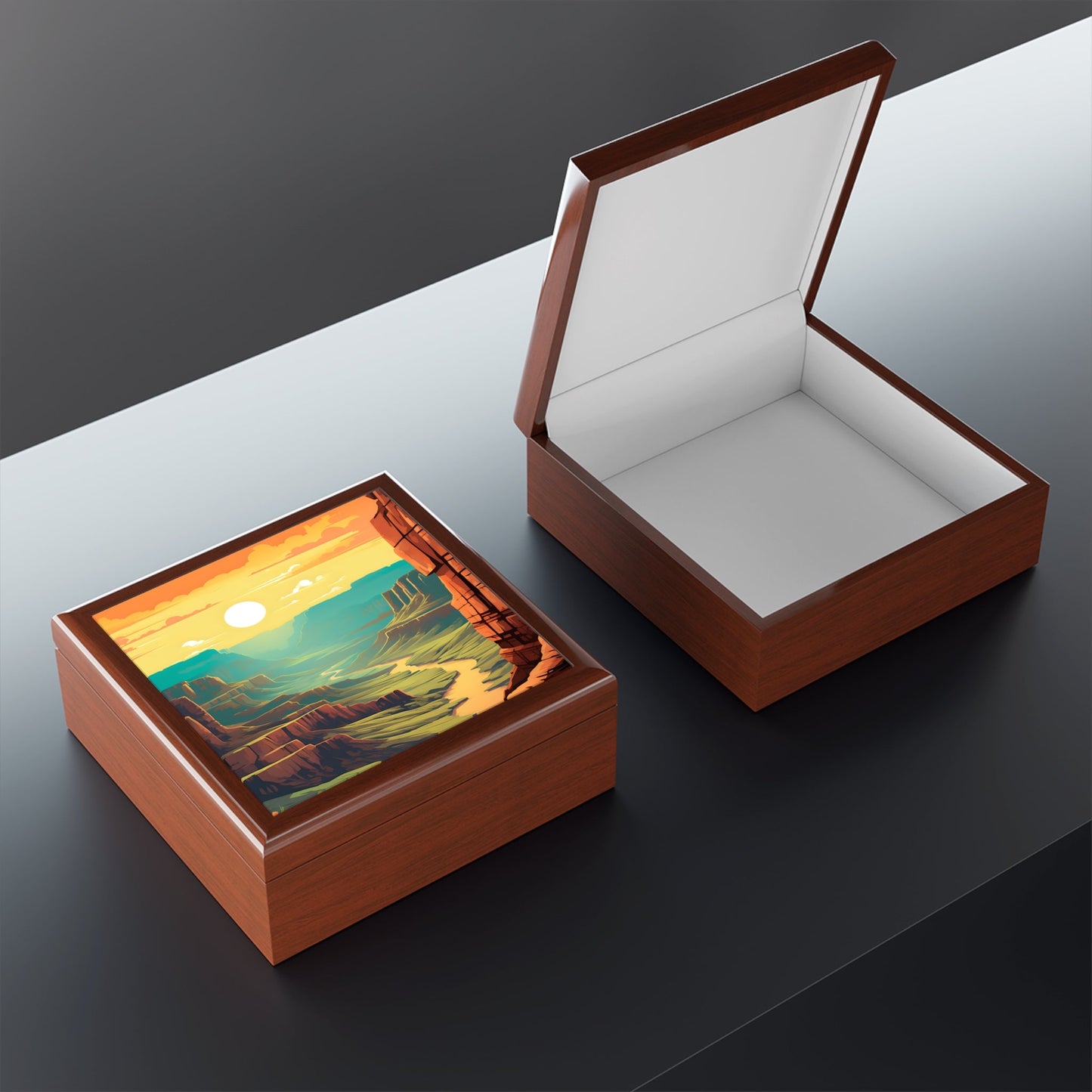 Southwest River Scene Jewelry Keepsake Trinkets Box