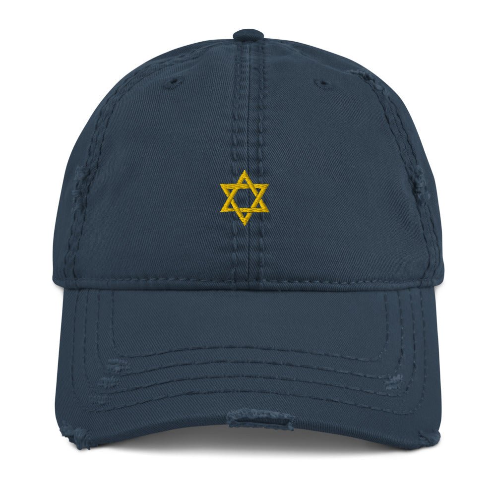 Star of David Embroidered Distressed 6 panel hat cap God Talmud Bar Mitzvah Yeshiva Cool Faith Jewish Mogen Magen Temple Beliefs