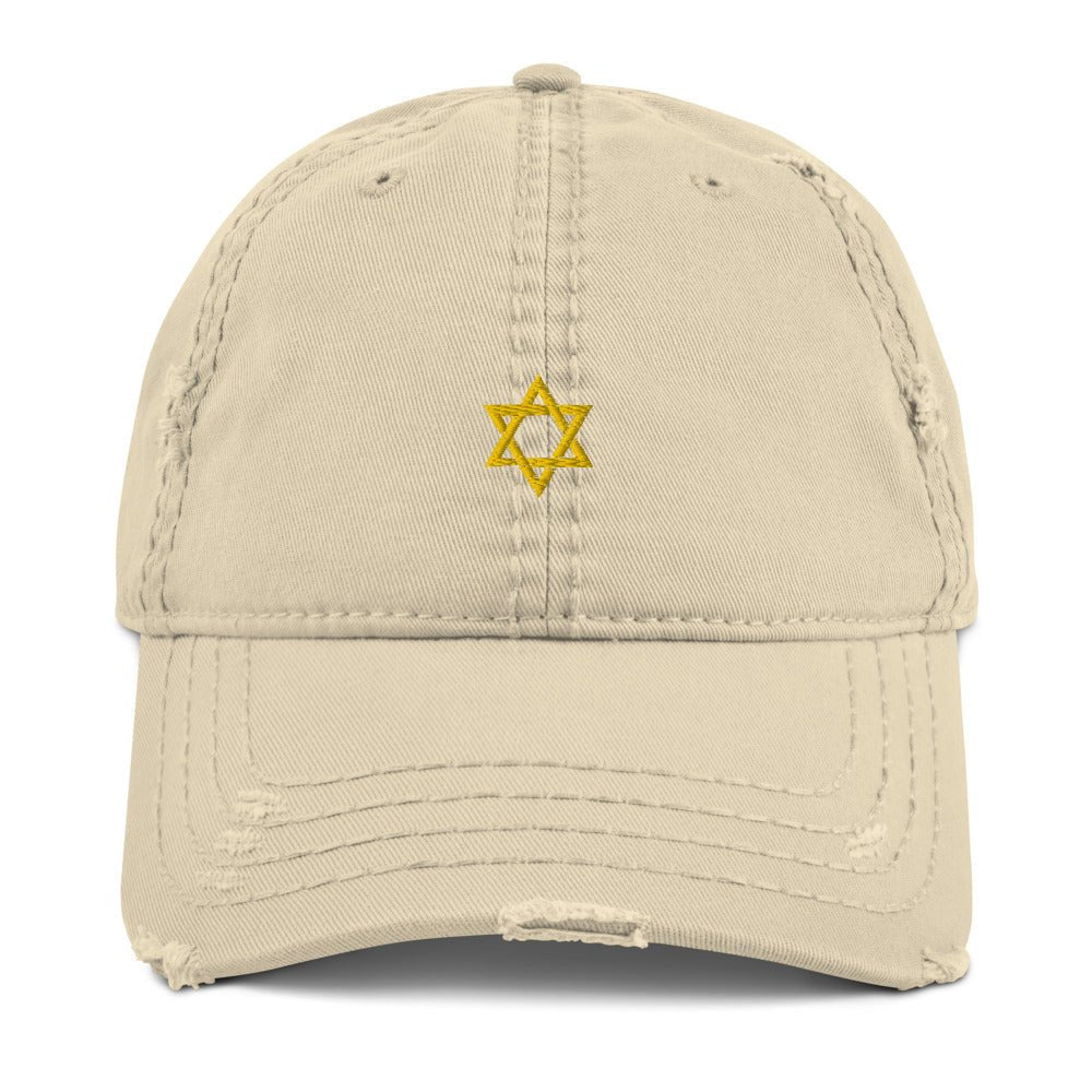 Star of David Embroidered Distressed 6 panel hat cap God Talmud Bar Mitzvah Yeshiva Cool Faith Jewish Mogen Magen Temple Beliefs