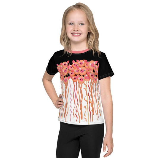 Sweet Girl's Boy's Kids Piggy T-Shirt No Fade Cute Balloons Party Birthday Fun Play Cool Favorite Stripe Pattern Peach Black Yellow