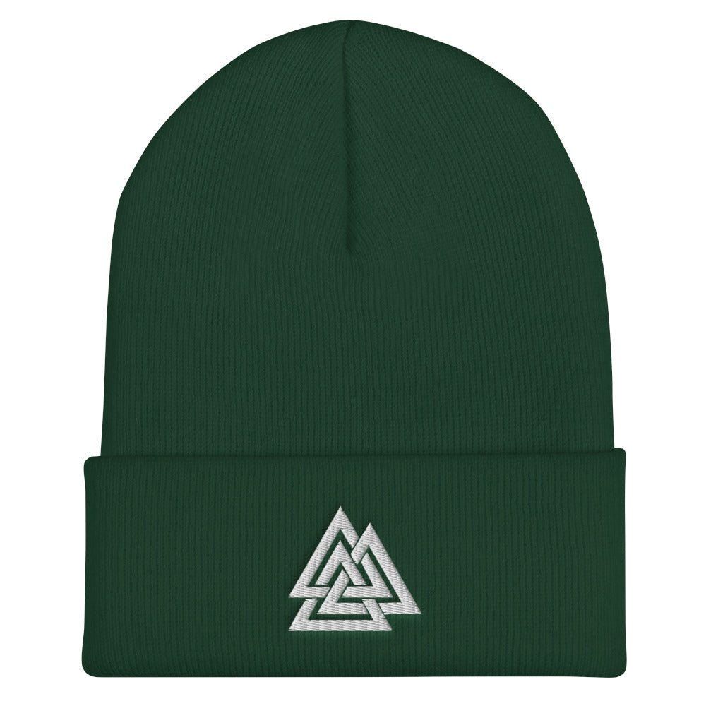 Symbol of Odin - Norse God of Wisdom Cuffed Beanie - Viking Talisman Against Devils