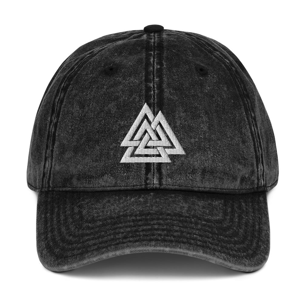 Symbol of Odin - Norse God of Wisdom Vintage Cotton Twill Cap - Viking Talisman Against Devils
