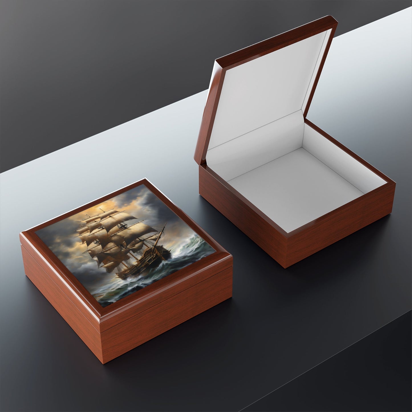 Tall Ship on Stormy Seas Fine Art Print Jewelry Keepsake Box