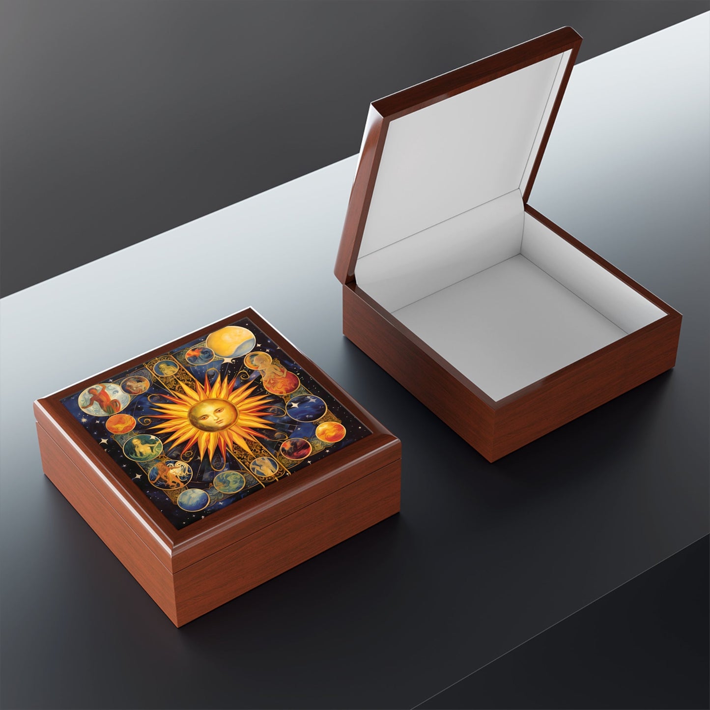 Tarot Card Style Sun Art Print Jewelry Keepsake Box