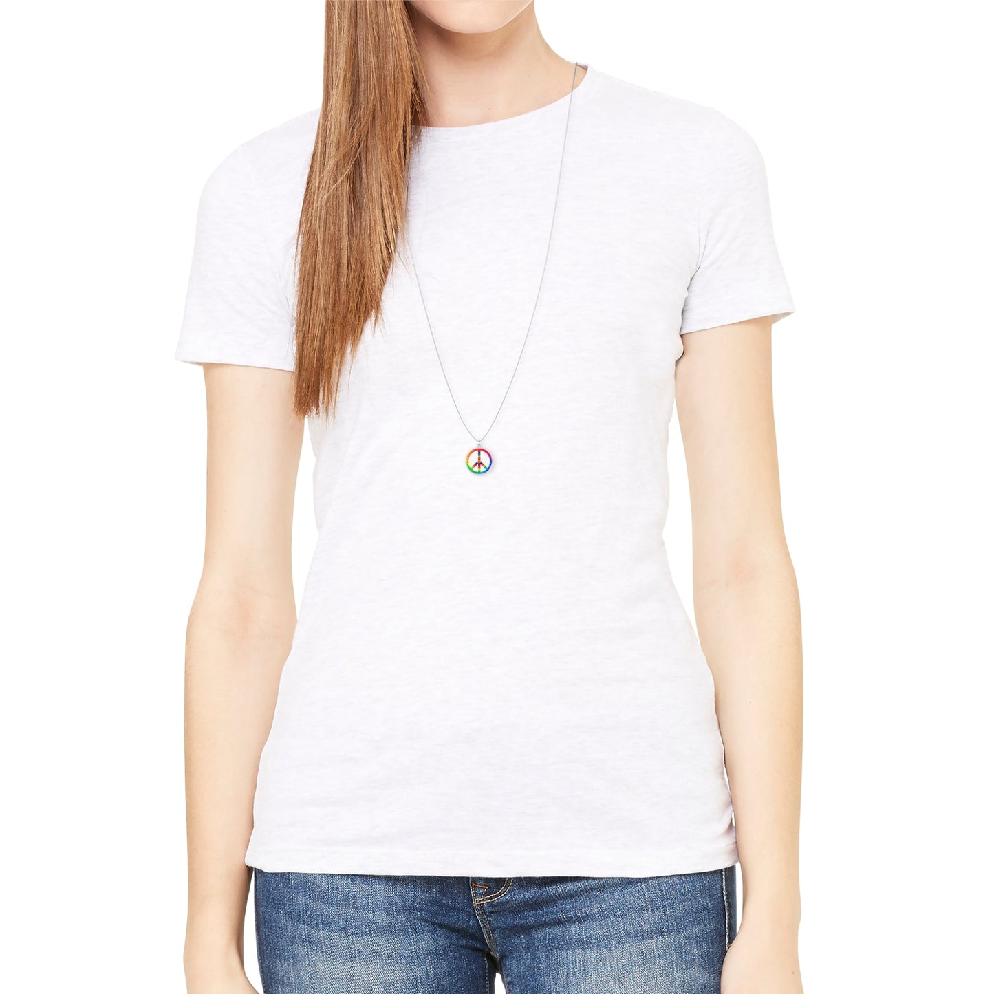 Tie Dye Peace Sign Single Loop Necklace / liberal / open minded / gift / silver / gold / cool / hippie / boho / bohemian / unisex