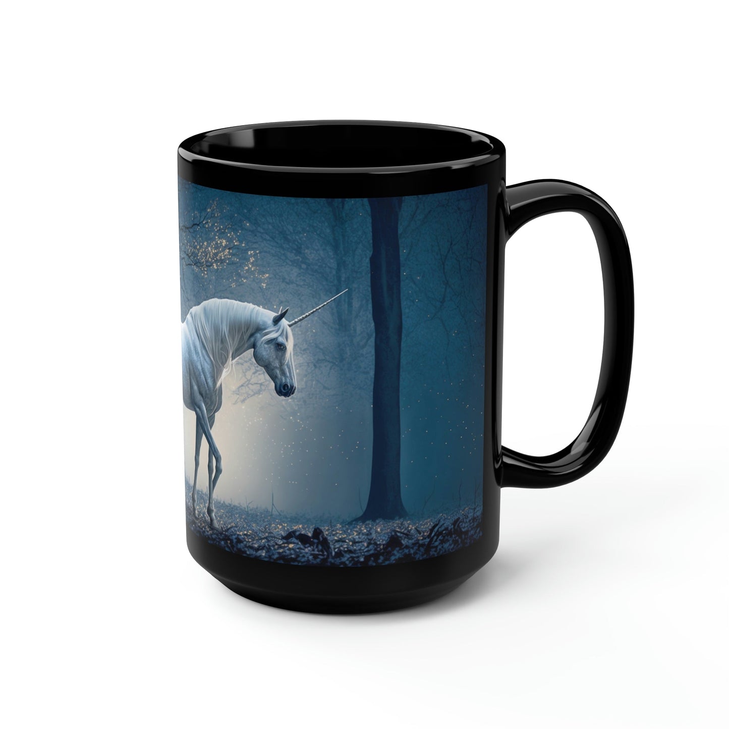 Unicorn in Moonlight - Black 15 oz Blck Coffee Mug