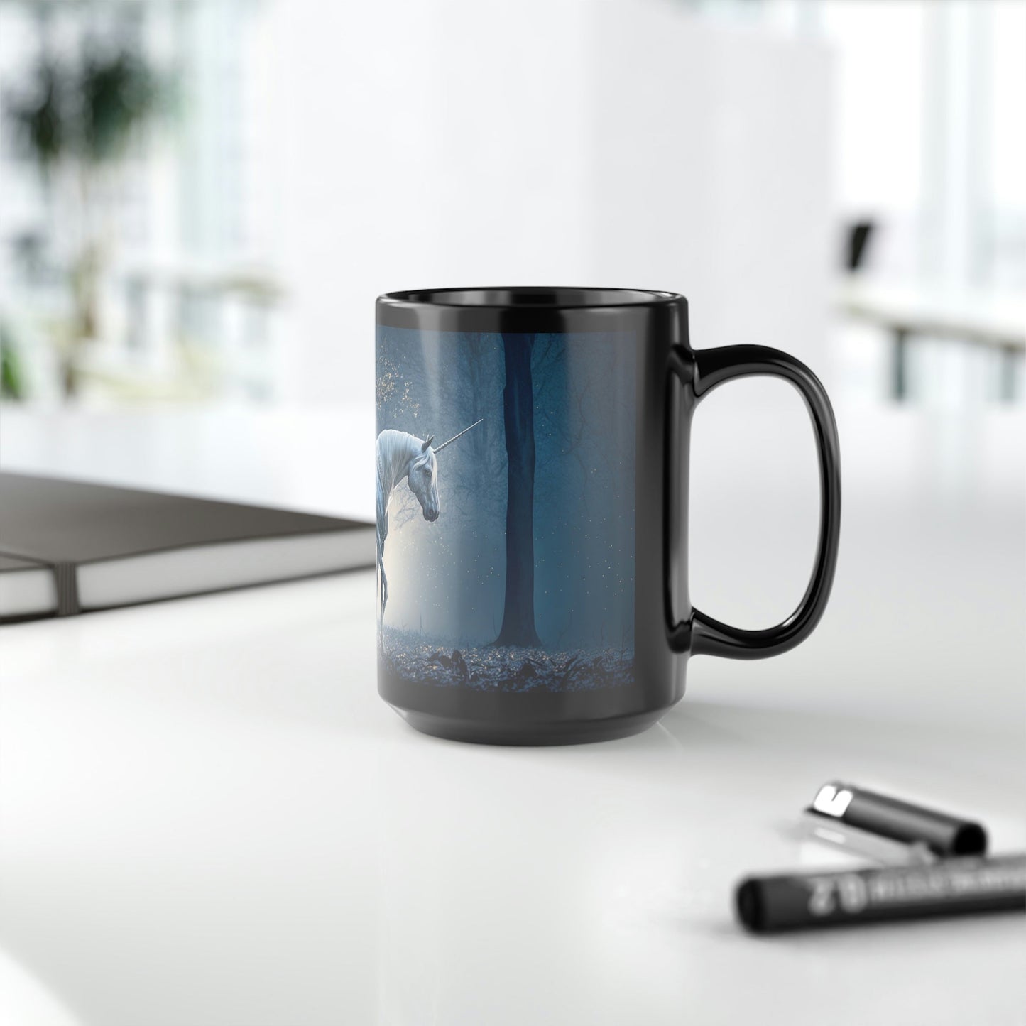 Unicorn in Moonlight - Black 15 oz Blck Coffee Mug