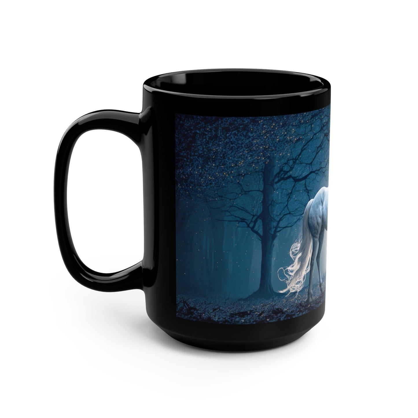 Unicorn in Moonlight - Black 15 oz Blck Coffee Mug