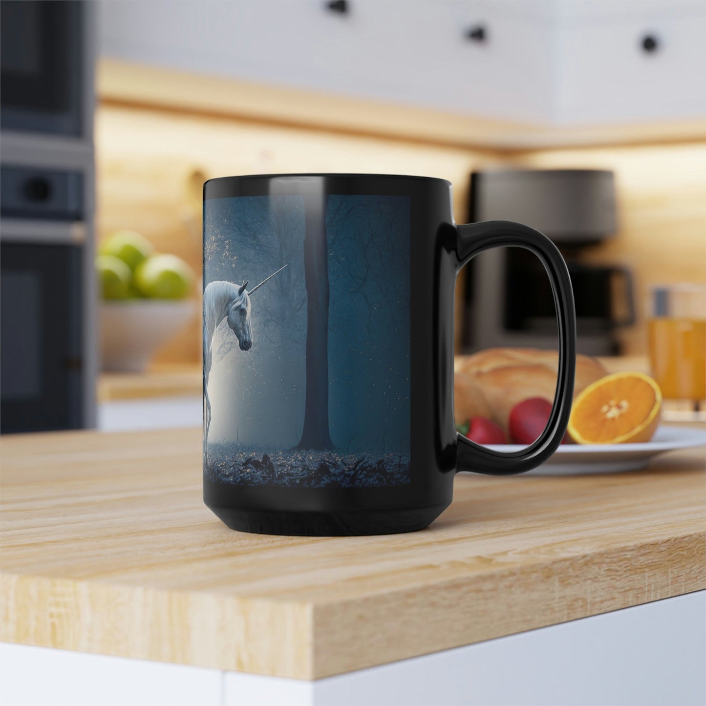 Unicorn in Moonlight - Black 15 oz Blck Coffee Mug