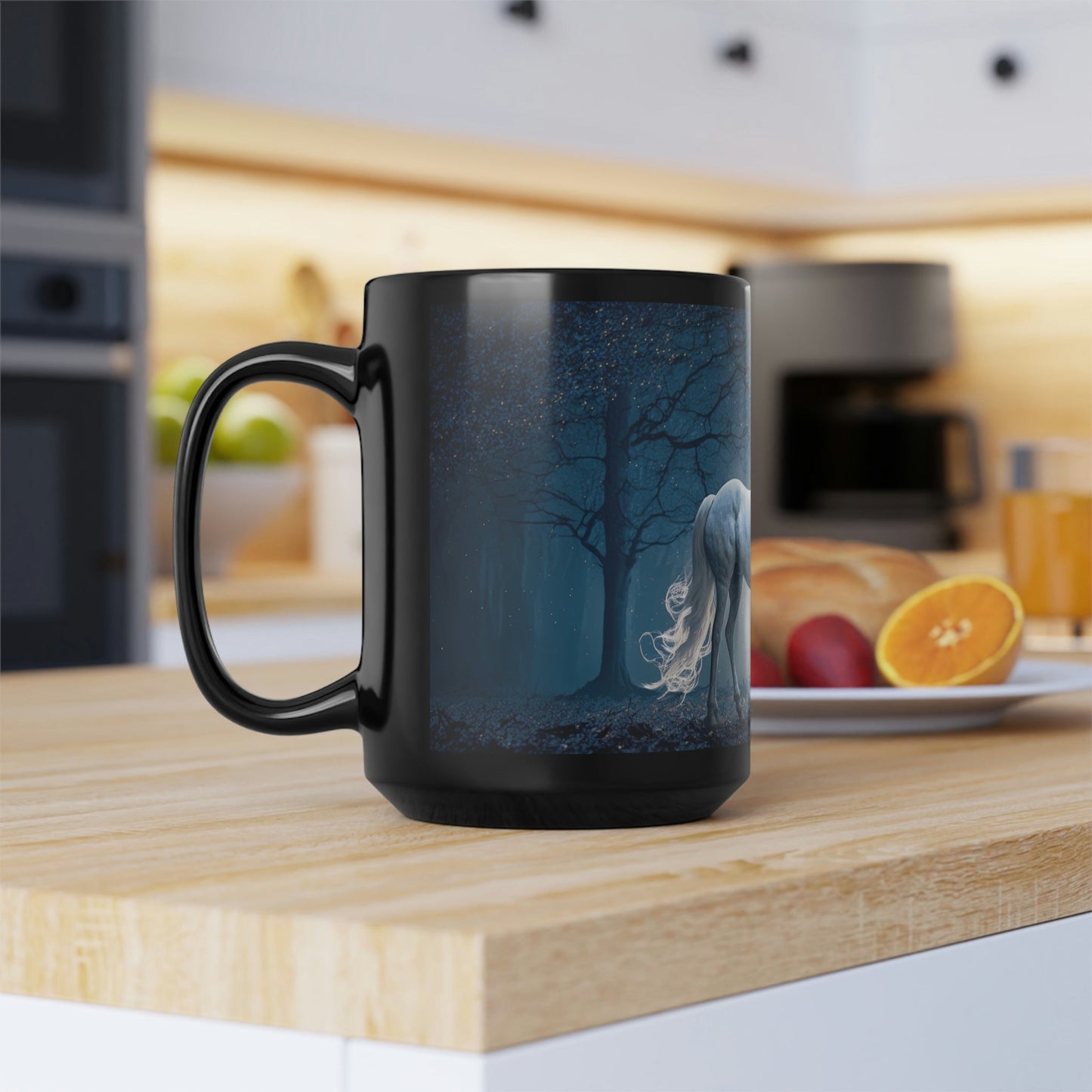 Unicorn in Moonlight - Black 15 oz Blck Coffee Mug