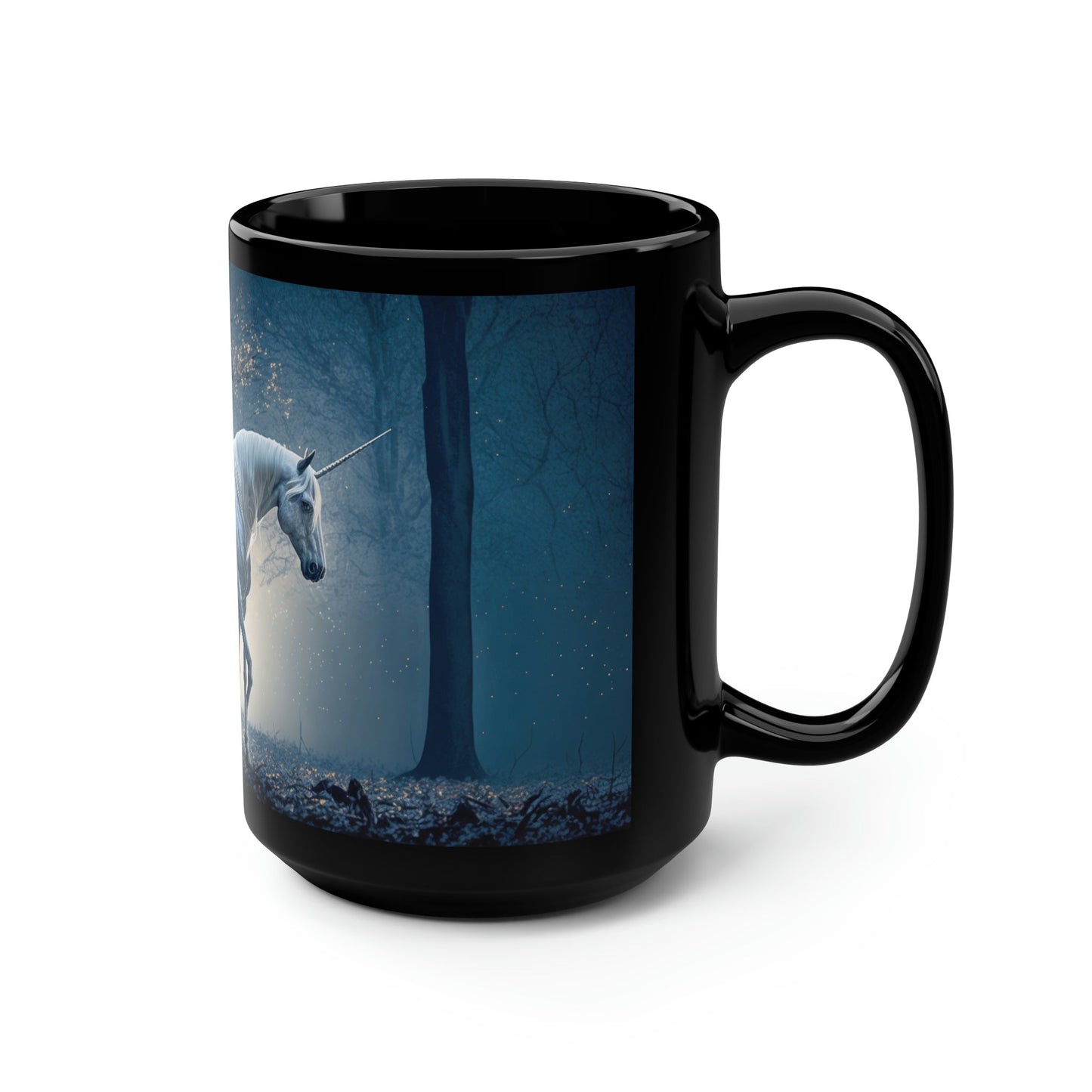 Unicorn in Moonlight - Black 15 oz Blck Coffee Mug