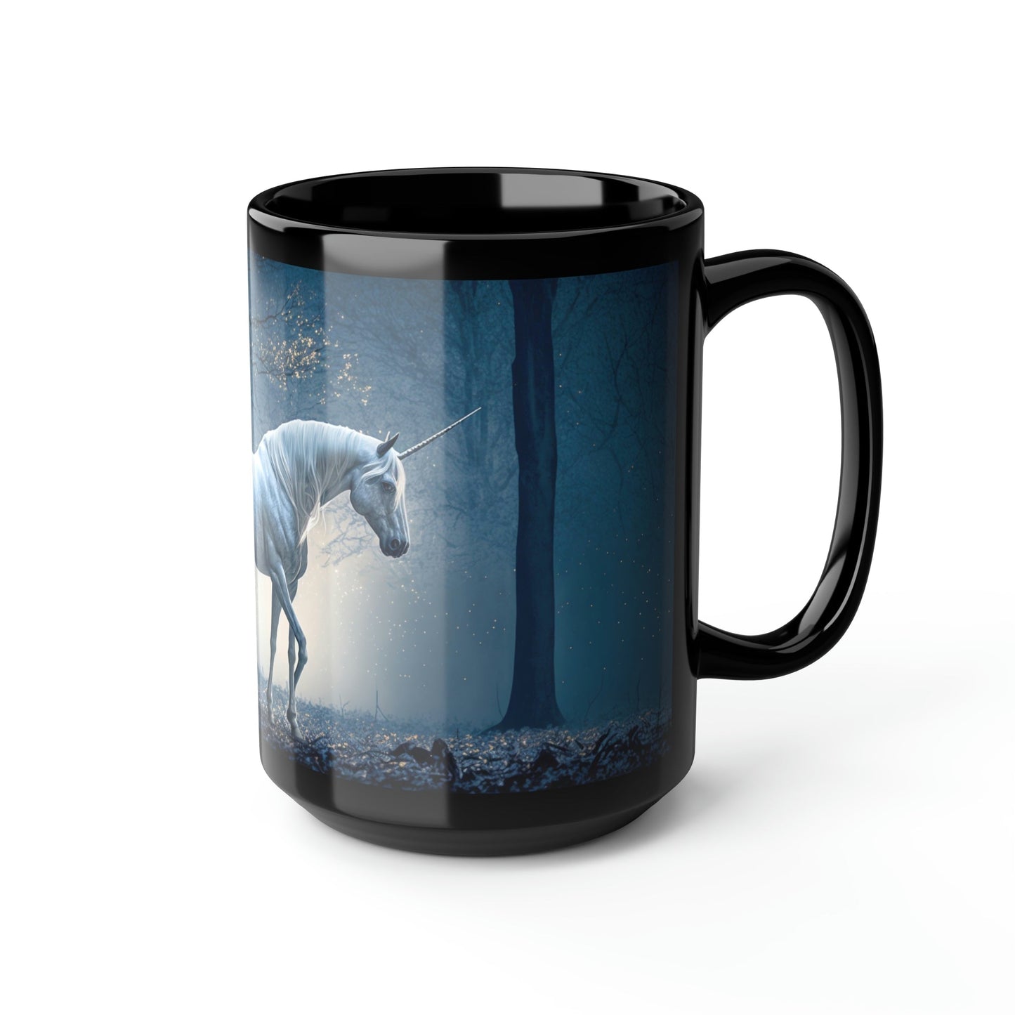 Unicorn in Moonlight - Black 15 oz Blck Coffee Mug