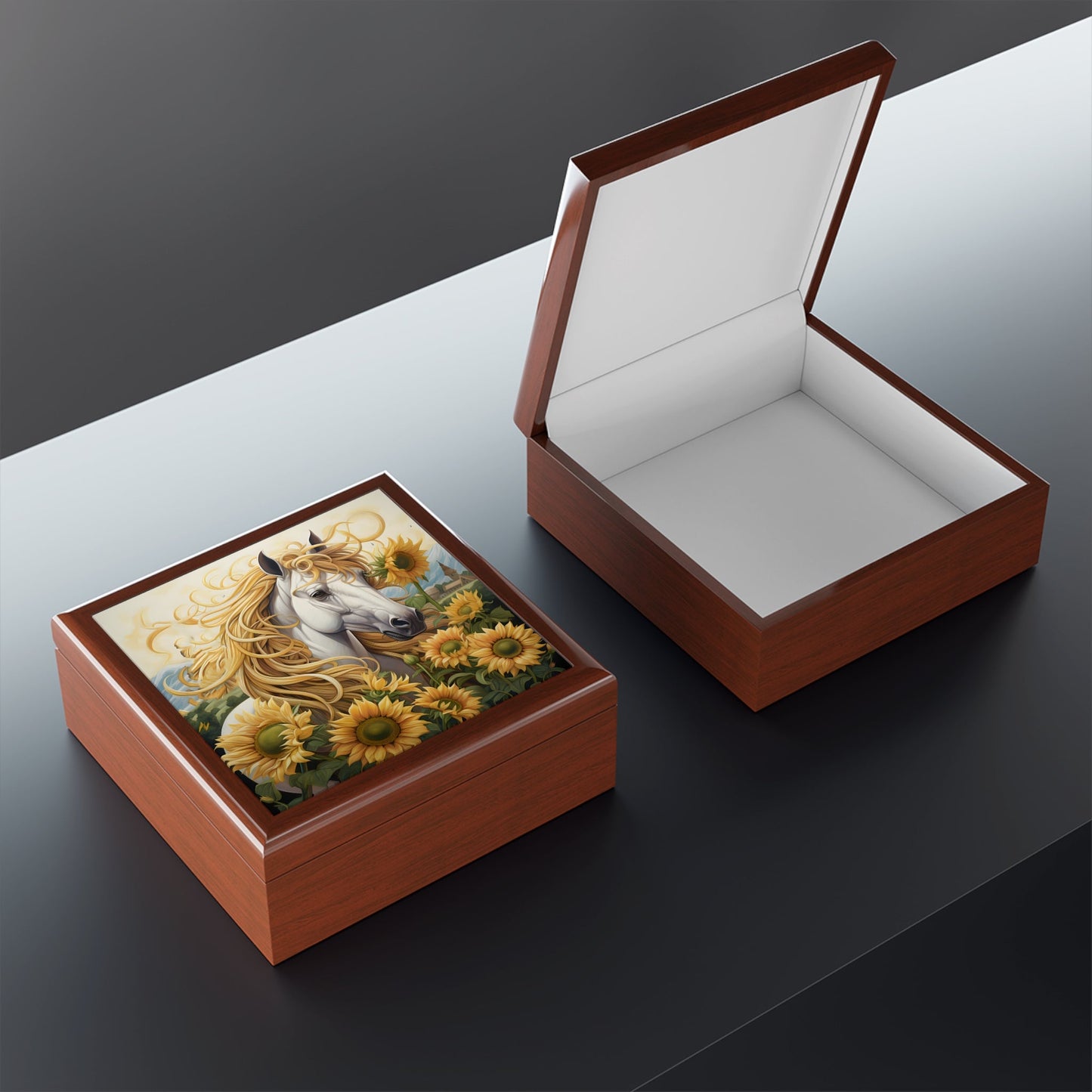 Unicorn with Sunflowers Subdued Colors Art Print Jewelry Box