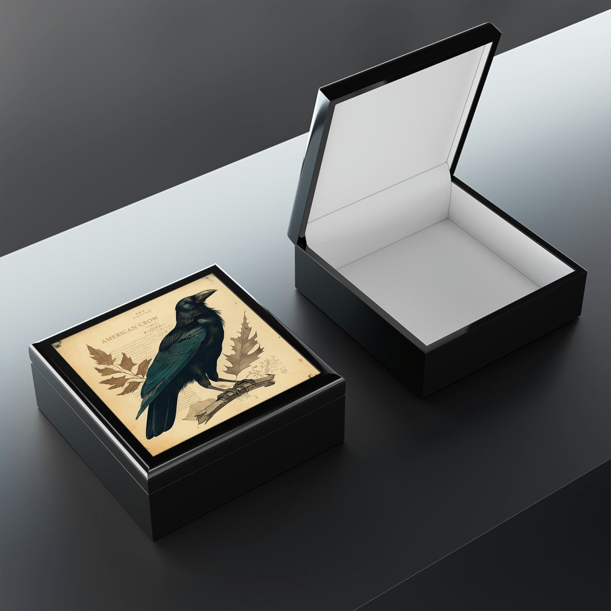 Vintage American Crow Wooden Keepsake Jewelry Box