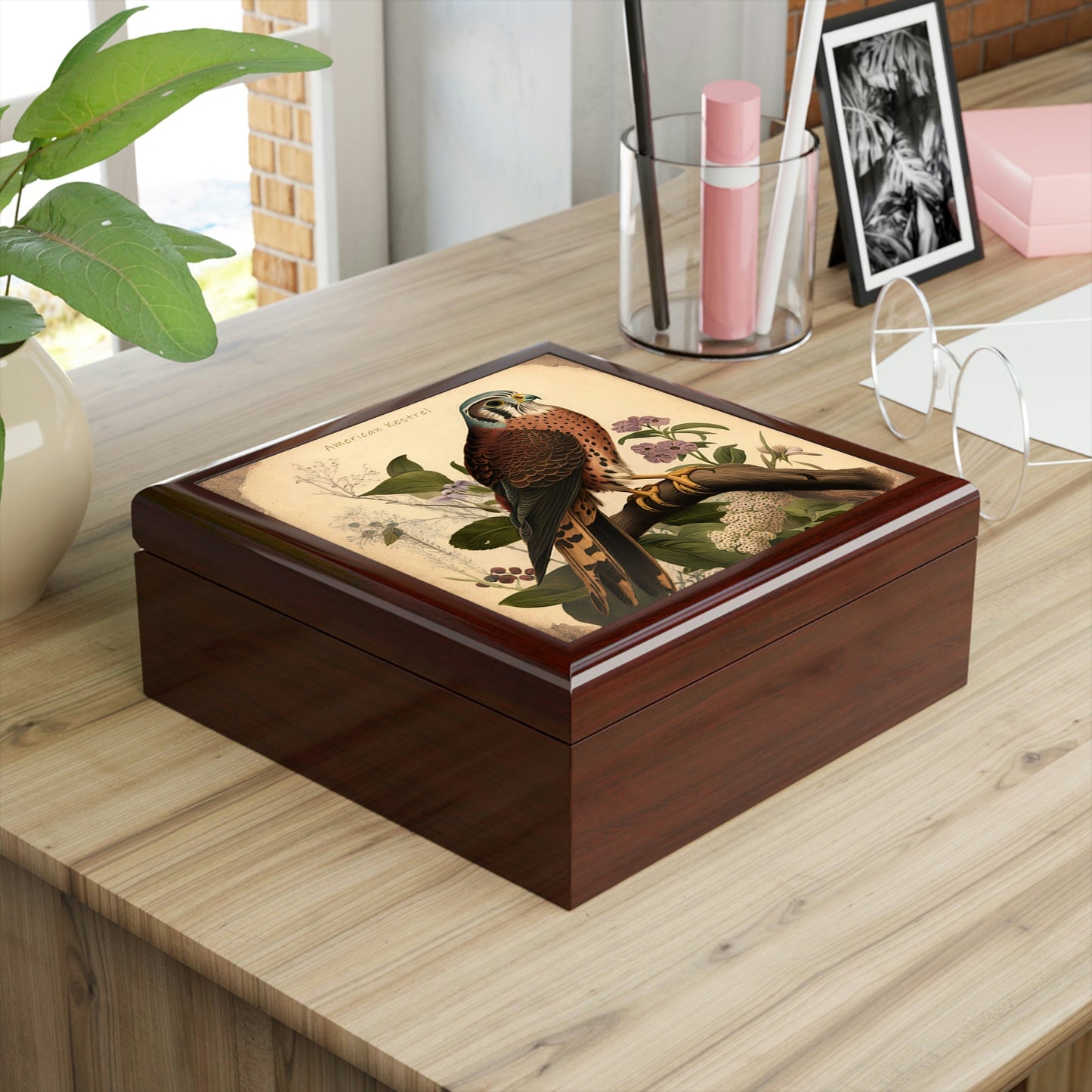 Vintage American Kestrel Wooden Keepsake Jewelry Box