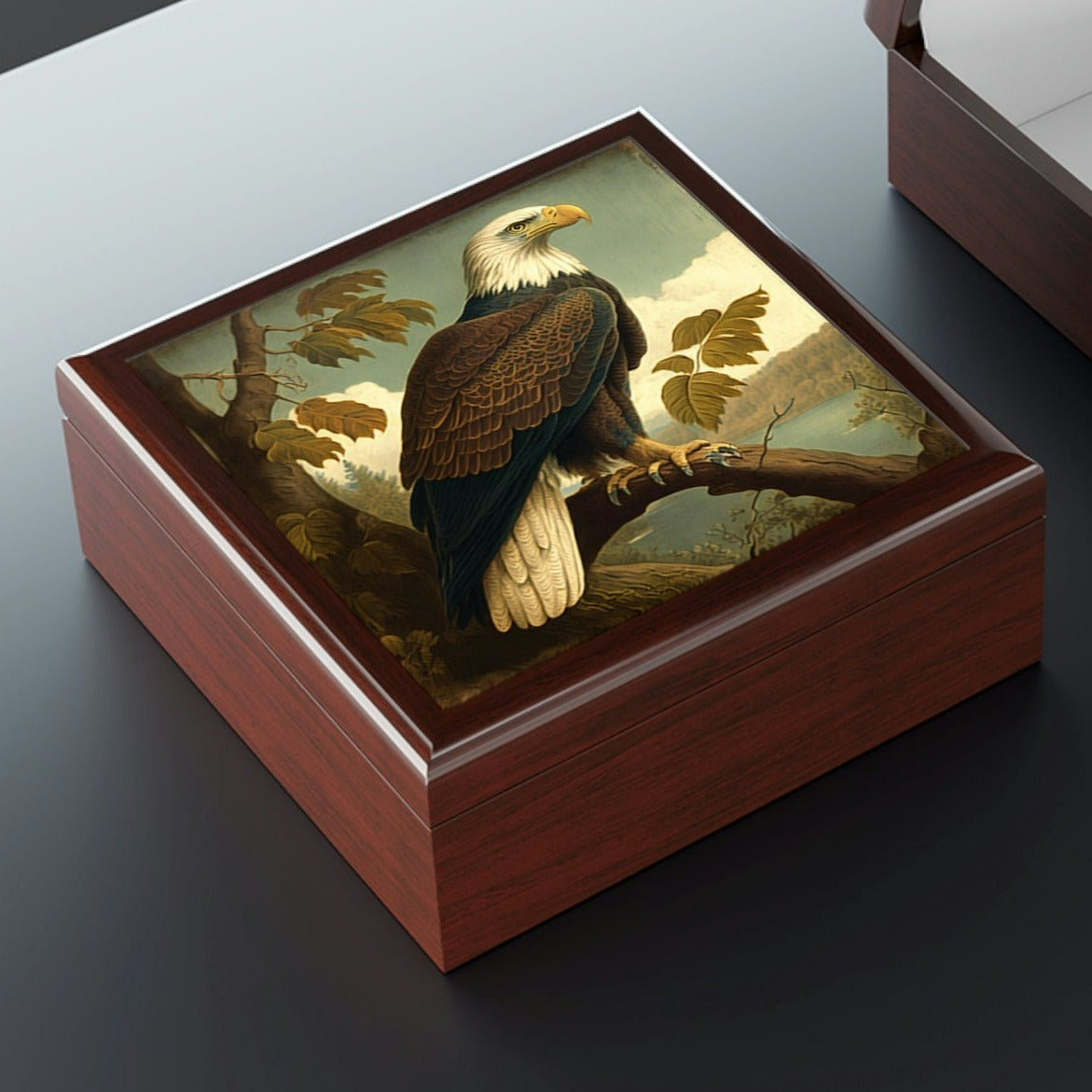 Vintage Bald Eagle Wooden Keepsake Jewelry Box