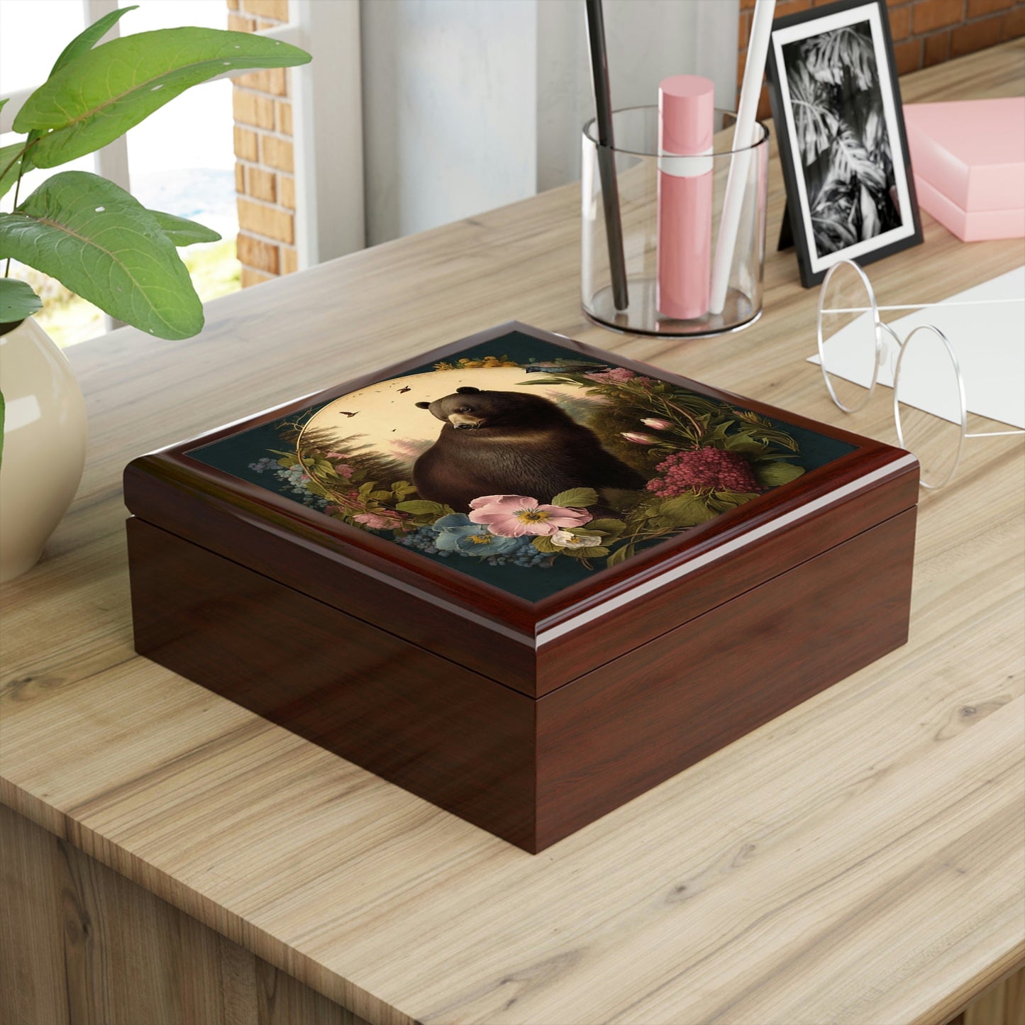 Vintage Bear Wooden Keepsake Jewelry Box
