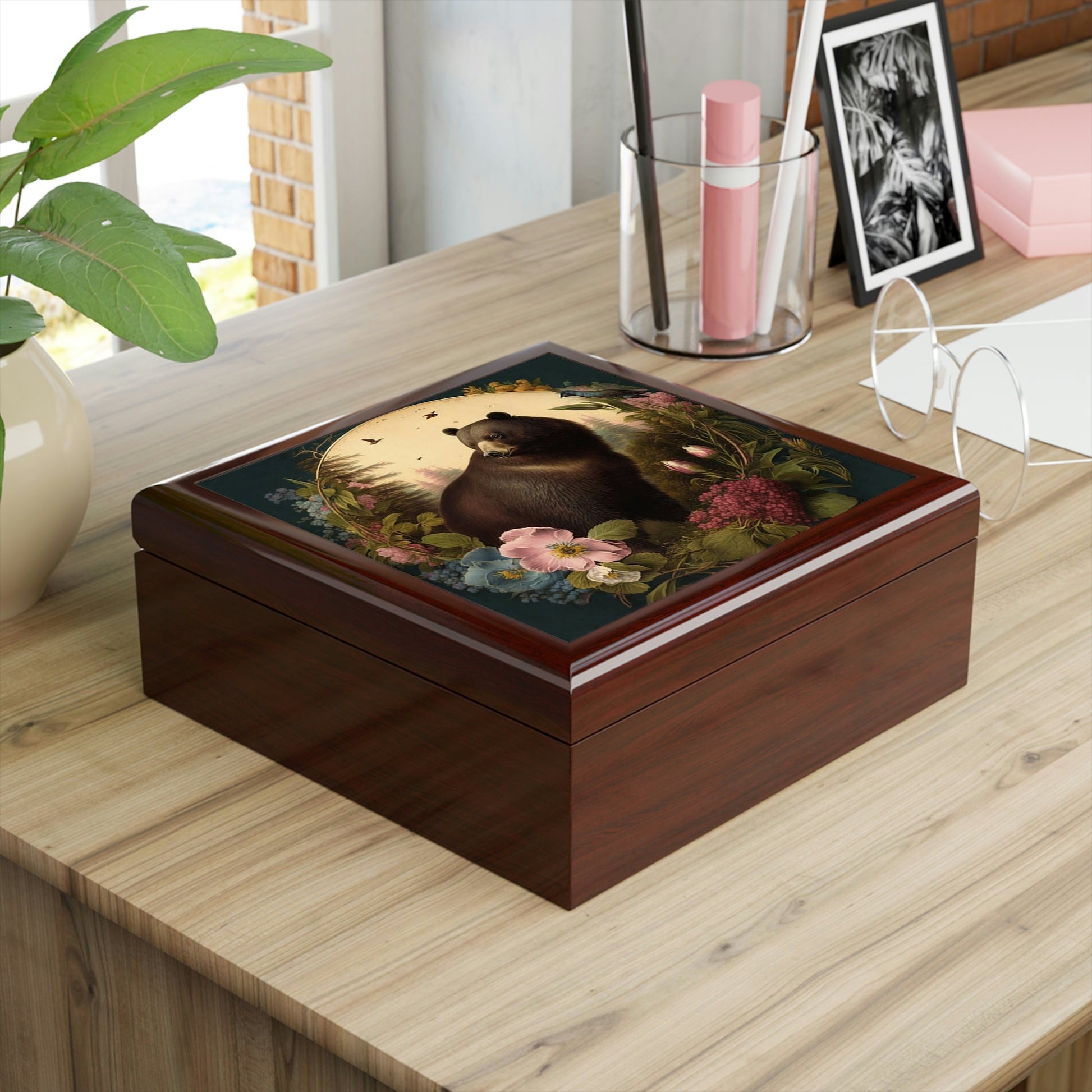 Vintage Bear Wooden Keepsake Jewelry Box