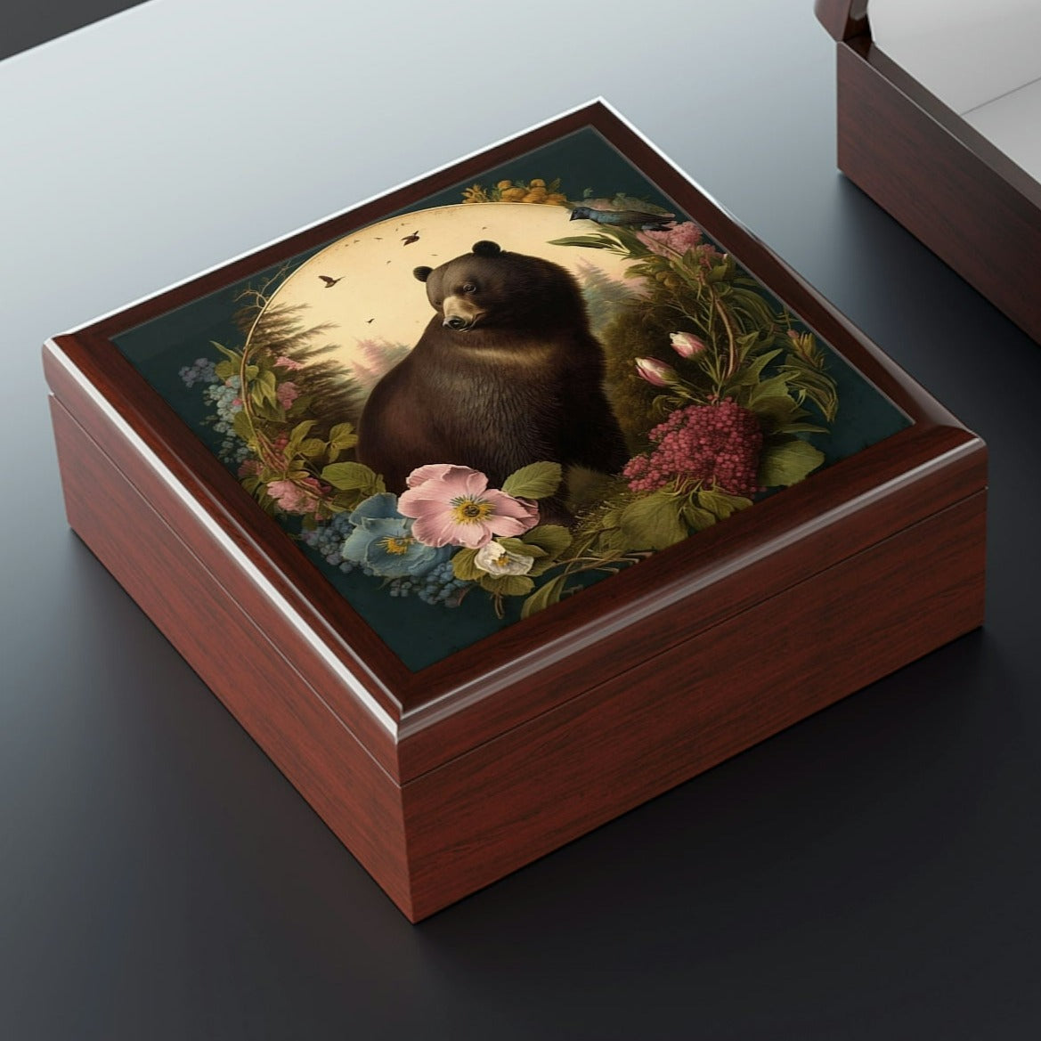 Vintage Bear Wooden Keepsake Jewelry Box