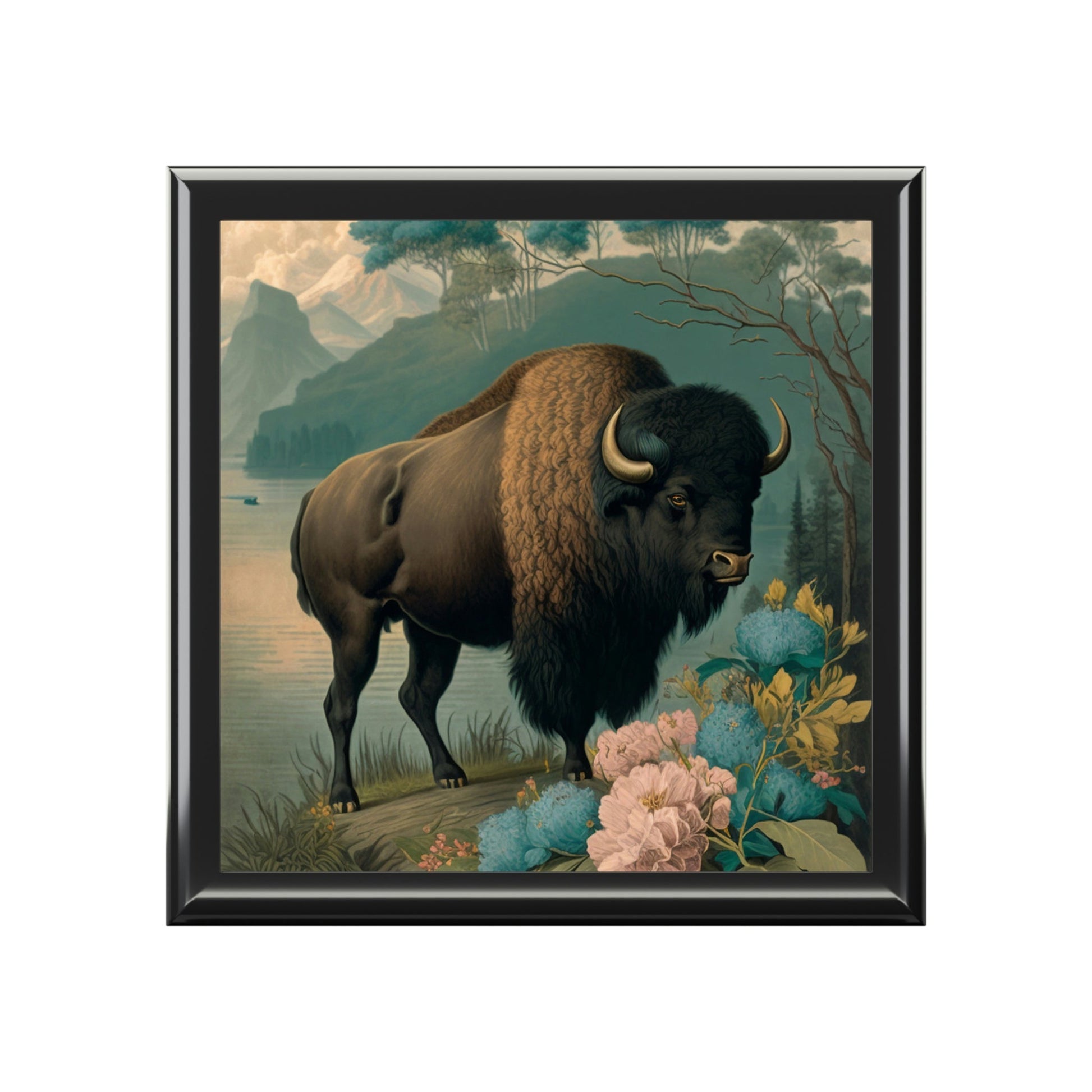 Vintage Buffalo Wooden Keepsake Jewelry Box