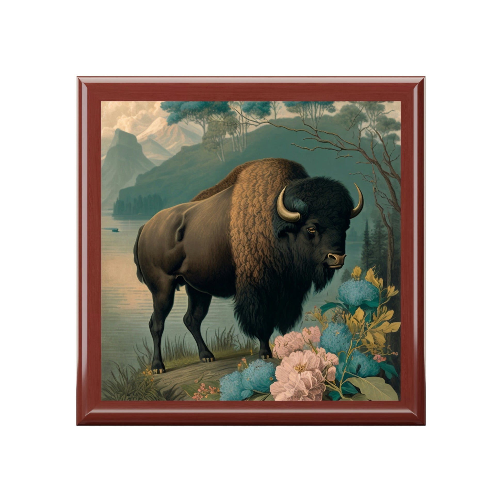 Vintage Buffalo Wooden Keepsake Jewelry Box