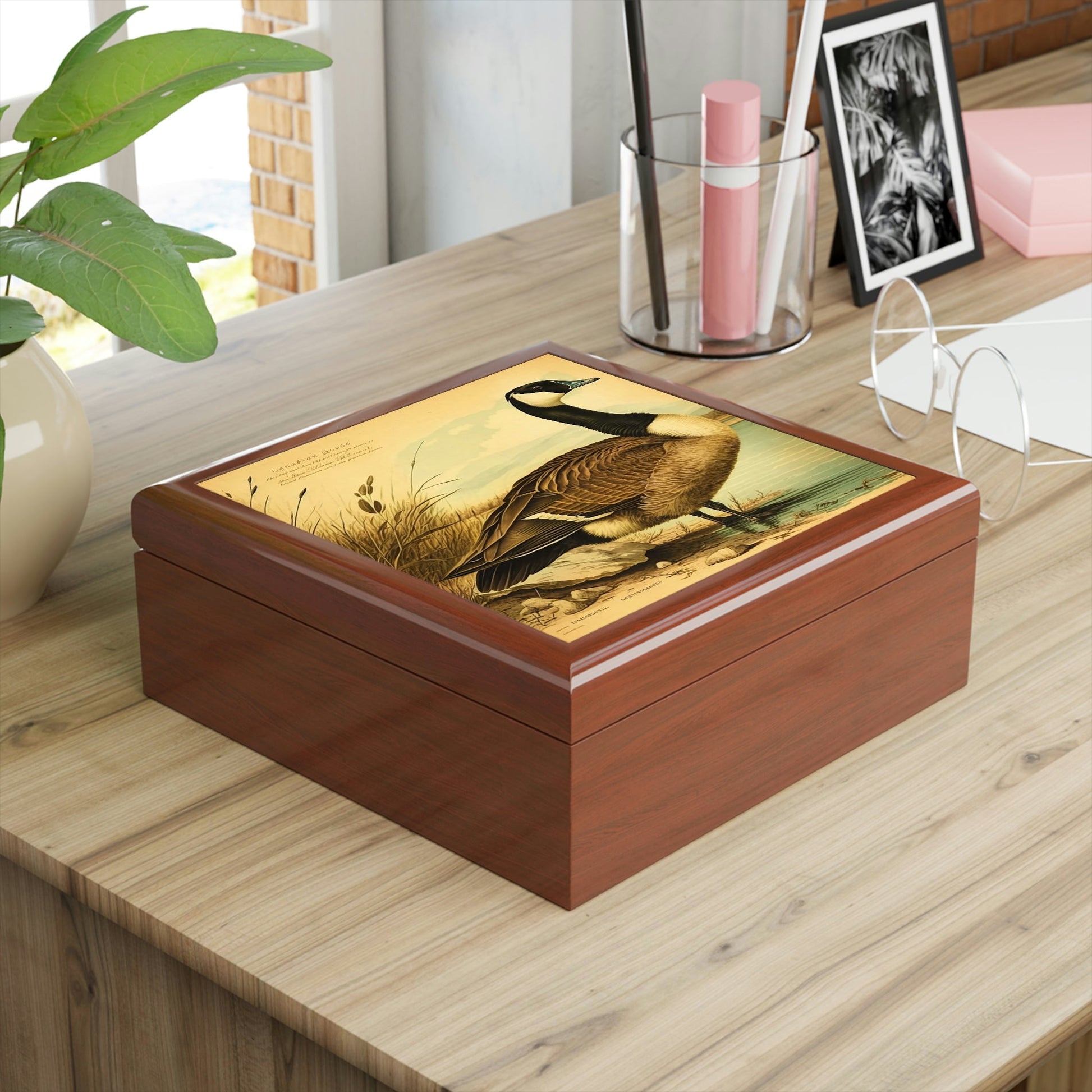 Vintage Canadian Goose Wooden Keepsake Jewelry Box