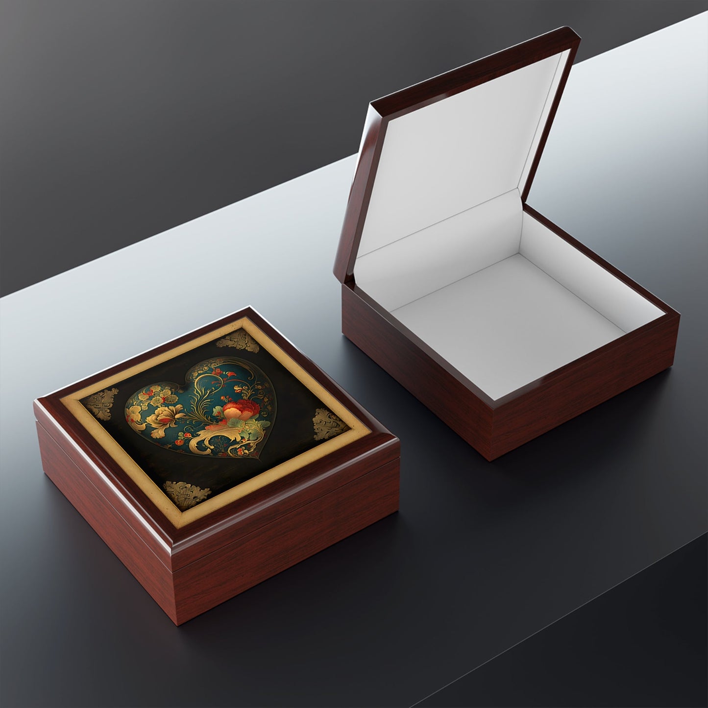 Vintage Chinese Folk Art Heart Gift and Jewelry Box