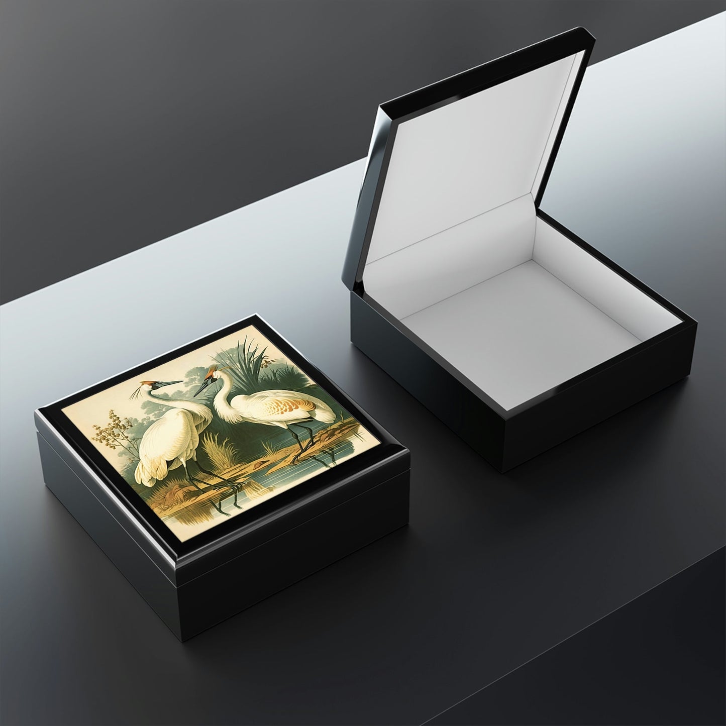 Vintage Cranes Wooden Keepsake Jewelry Box
