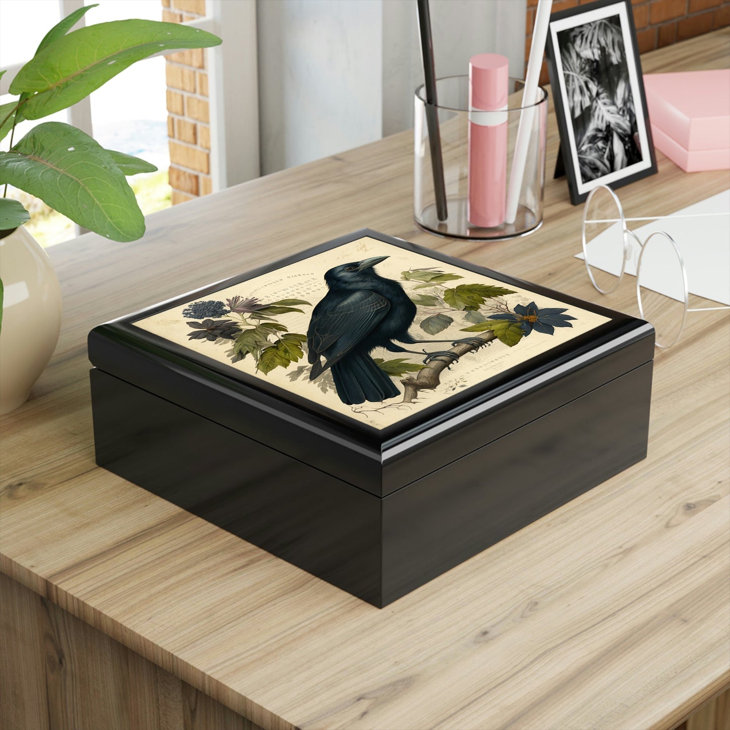 Vintage Crow Wooden Keepsake Jewelry Box