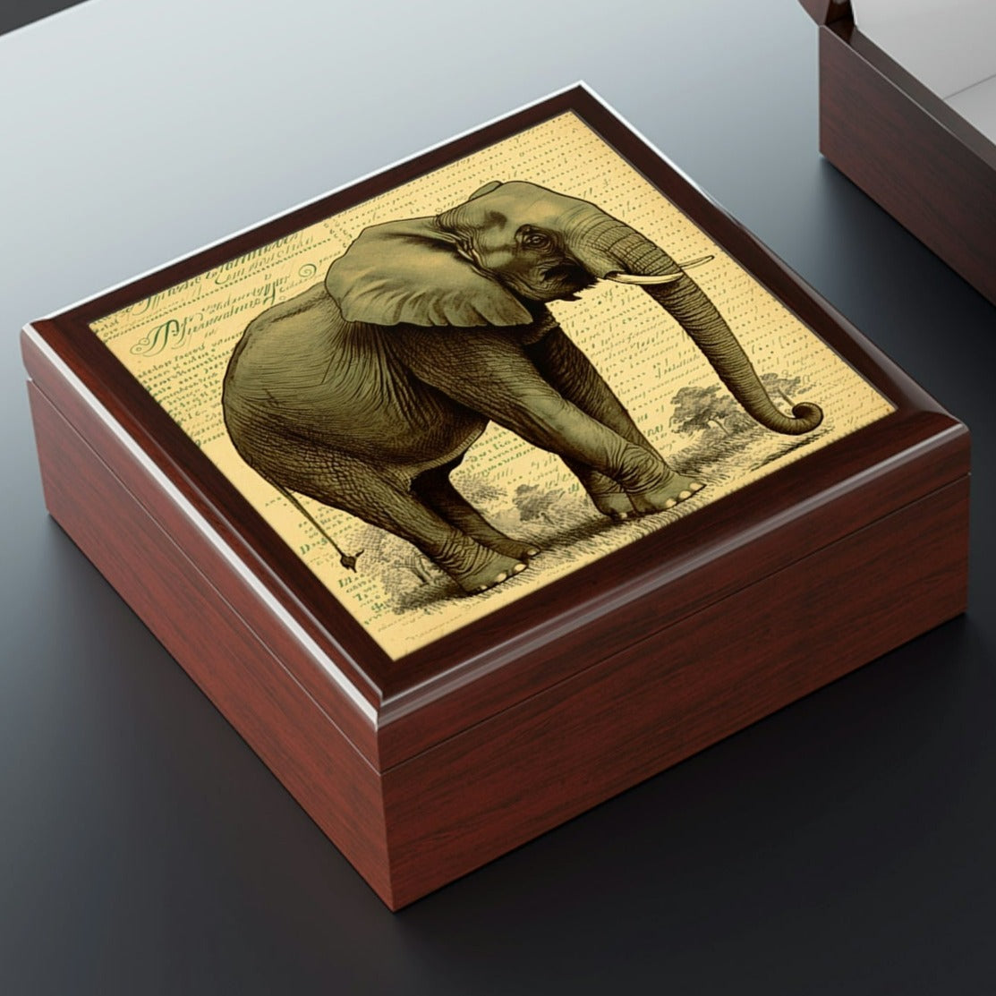 Vintage Elephant Wooden Keepsake Jewelry Box