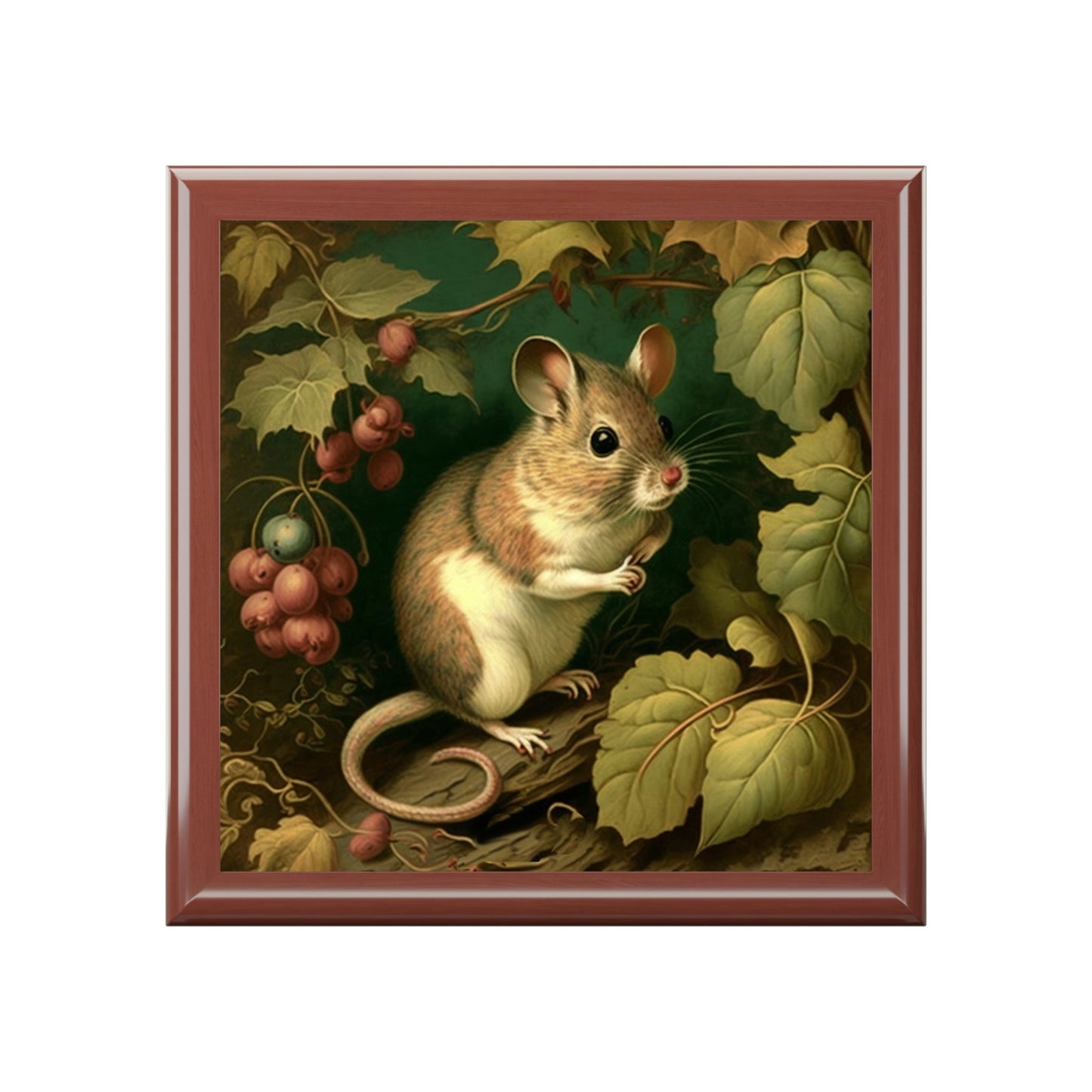Vintage Field Mouse Wooden Keepsake Jewelry Box